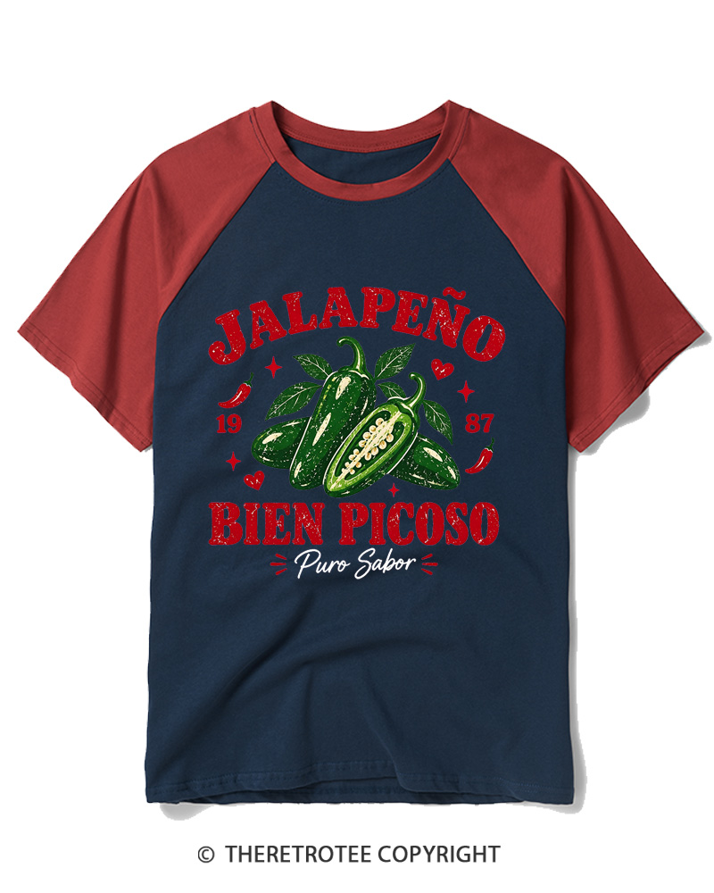 TheRetroTee 1987 Mexican Vintage Jalapeño Graphic Raglan Baseball T-Shirt