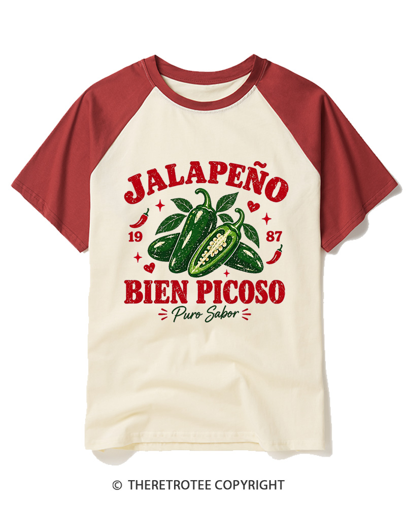 TheRetroTee 1987 Mexican Vintage Jalapeño Graphic Raglan Baseball T-Shirt