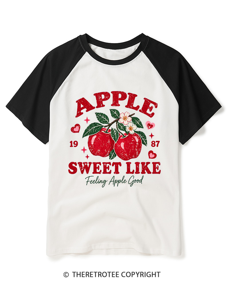 TheRetroTee 1987 Vintage Apple Graphic Raglan Baseball T-Shirt