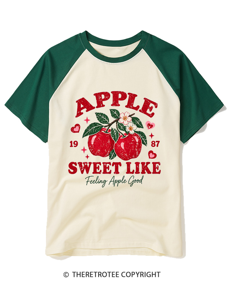 TheRetroTee 1987 Vintage Apple Graphic Raglan Baseball T-Shirt