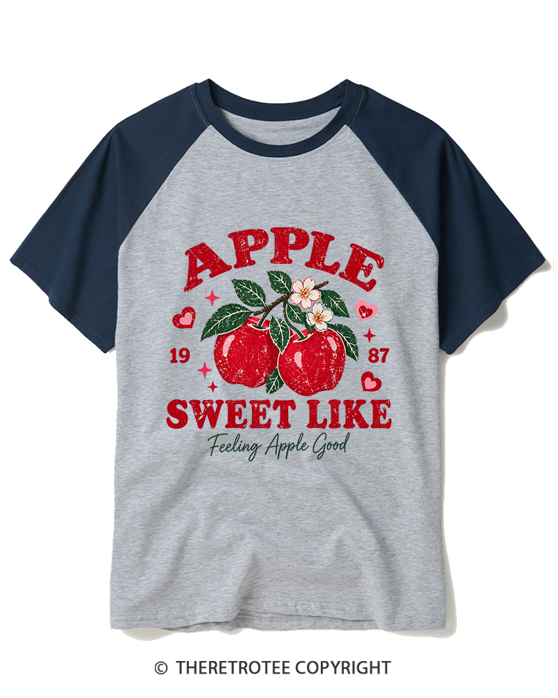 TheRetroTee 1987 Vintage Apple Graphic Raglan Baseball T-Shirt