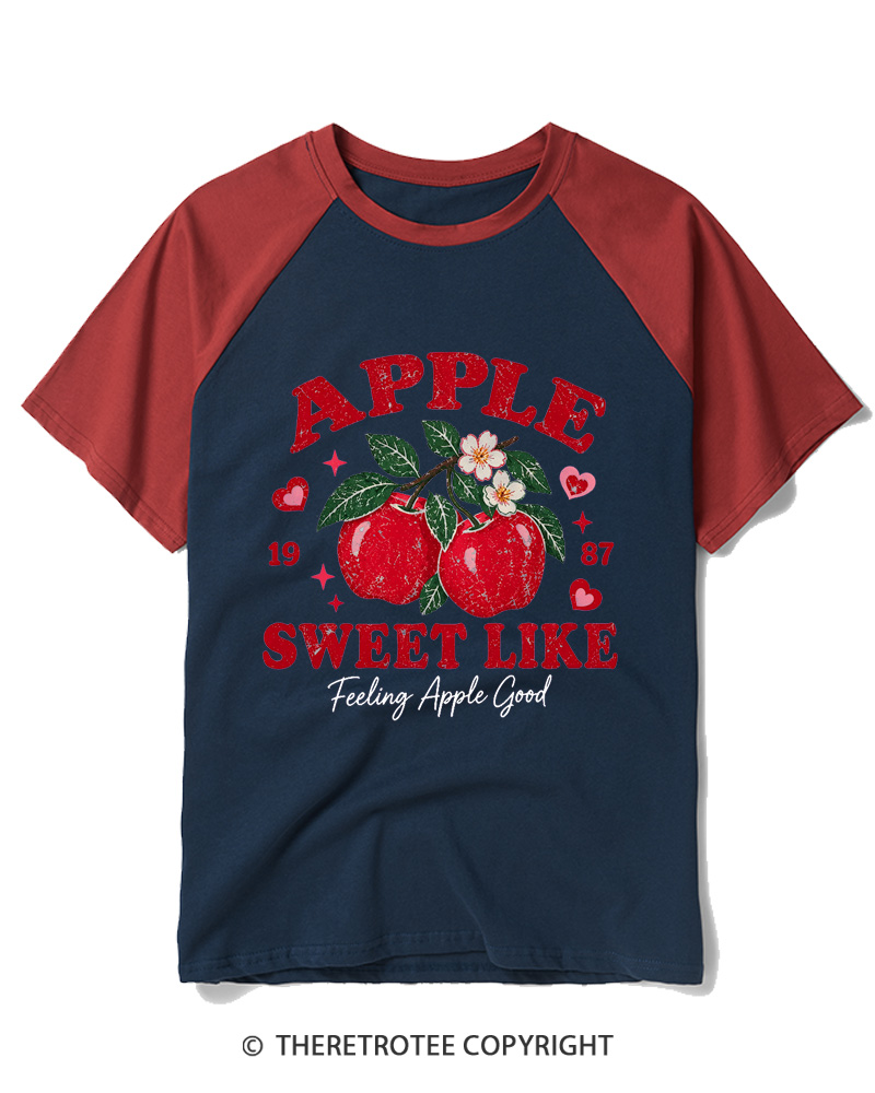 TheRetroTee 1987 Vintage Apple Graphic Raglan Baseball T-Shirt