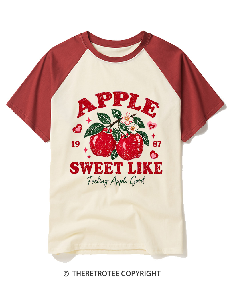TheRetroTee 1987 Vintage Apple Graphic Raglan Baseball T-Shirt