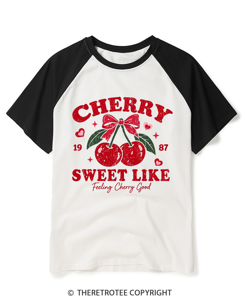 TheRetroTee 1987 Vintage Cherry Graphic Raglan Baseball T-Shirt