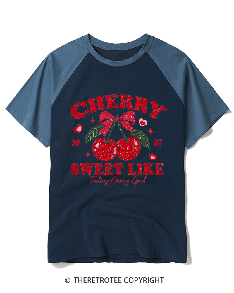 TheRetroTee 1987 Vintage Cherry Graphic Raglan Baseball T-Shirt