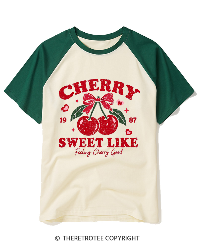TheRetroTee 1987 Vintage Cherry Graphic Raglan Baseball T-Shirt