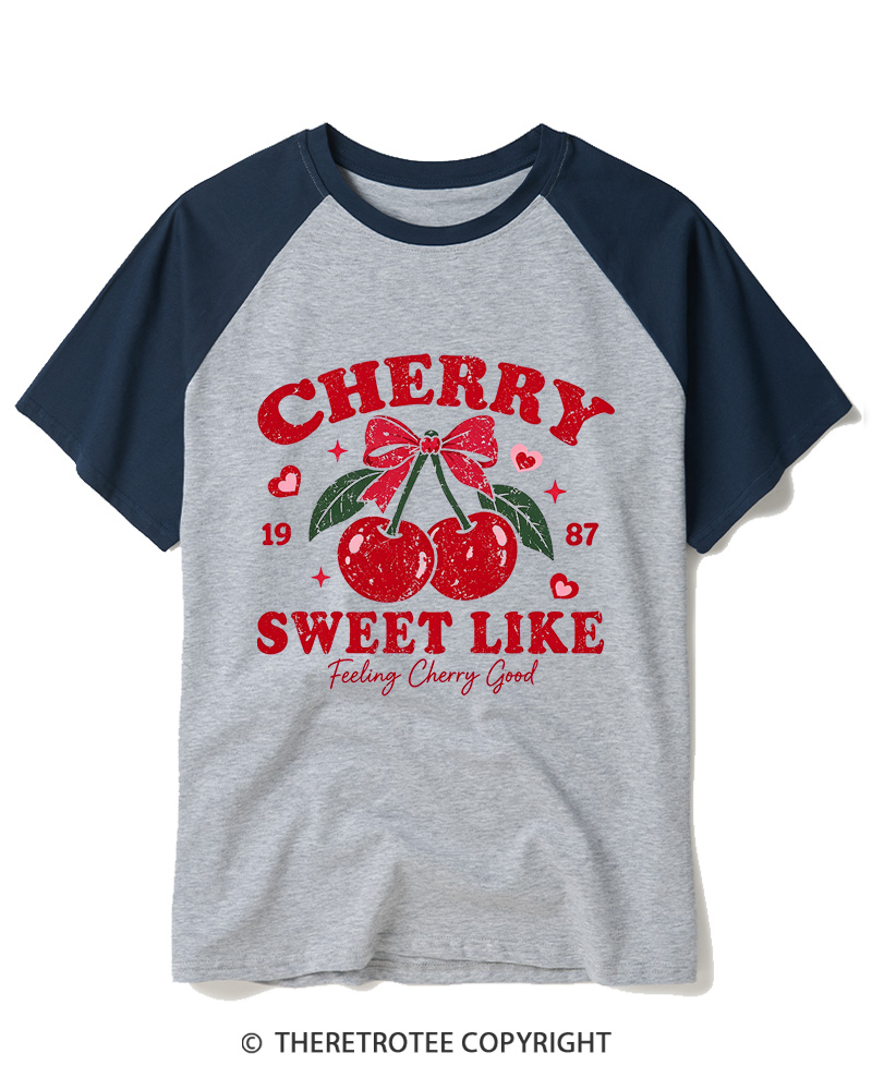 TheRetroTee 1987 Vintage Cherry Graphic Raglan Baseball T-Shirt