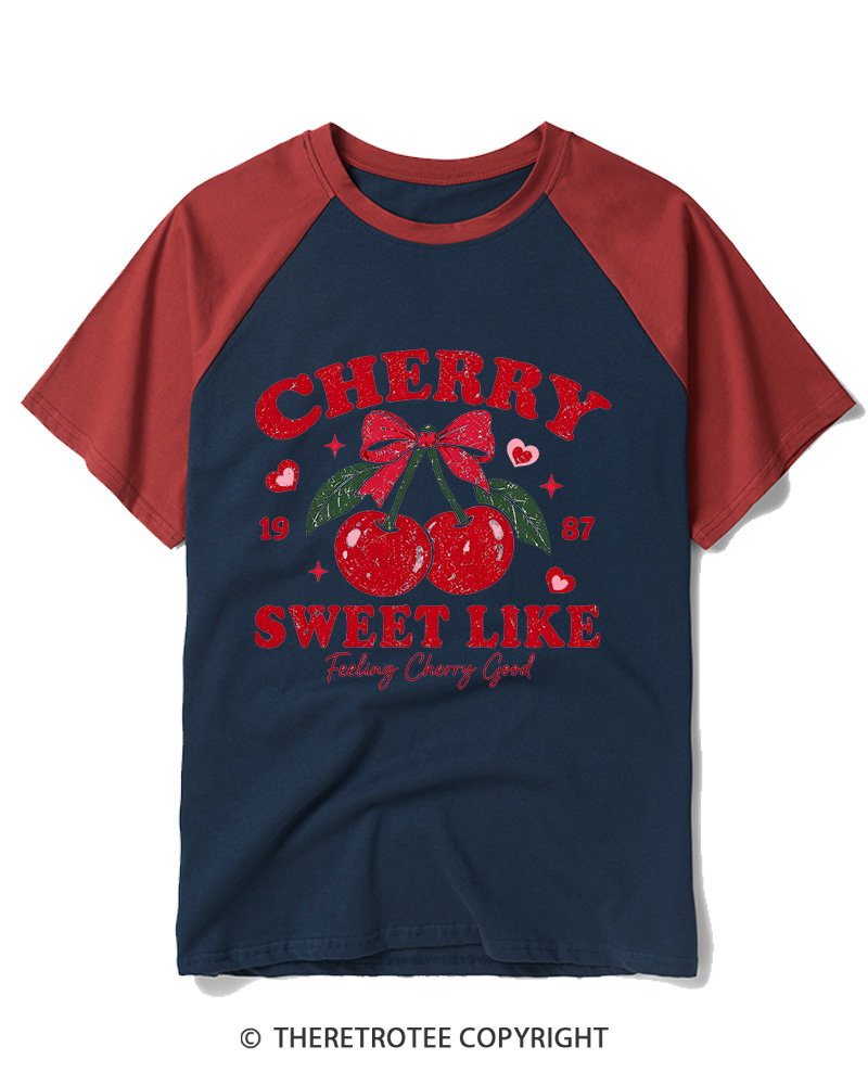 TheRetroTee 1987 Vintage Cherry Graphic Raglan Baseball T-Shirt