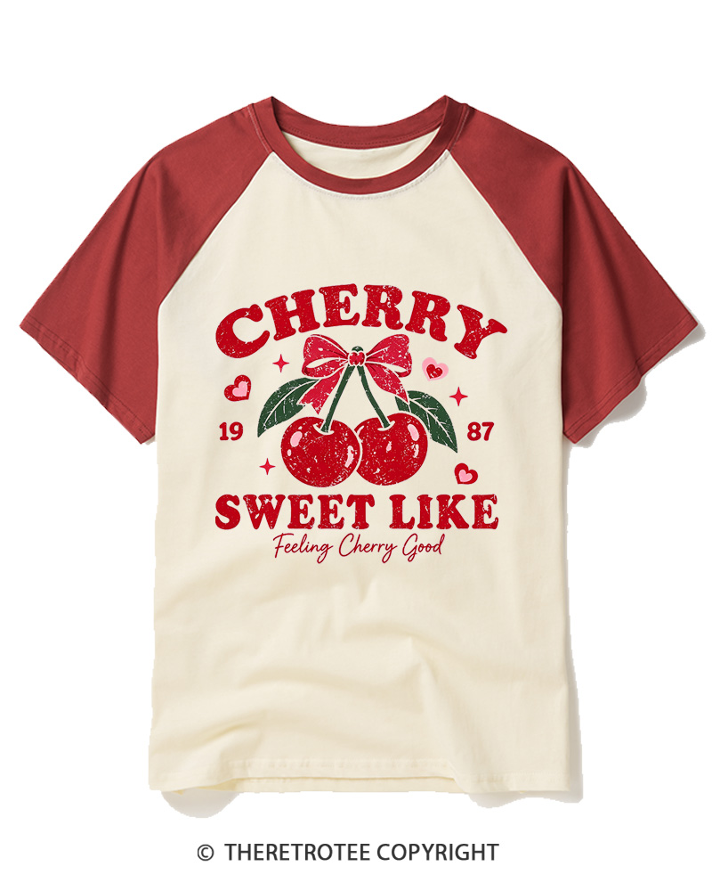 TheRetroTee 1987 Vintage Cherry Graphic Raglan Baseball T-Shirt