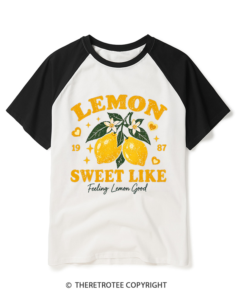 TheRetroTee 1987 Vintage Lemon Graphic Raglan Baseball T-Shirt