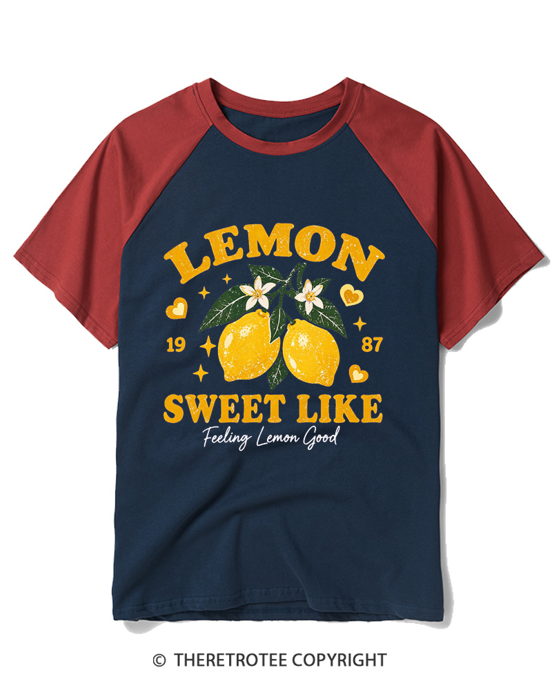 TheRetroTee 1987 Vintage Lemon Graphic Raglan Baseball T-Shirt