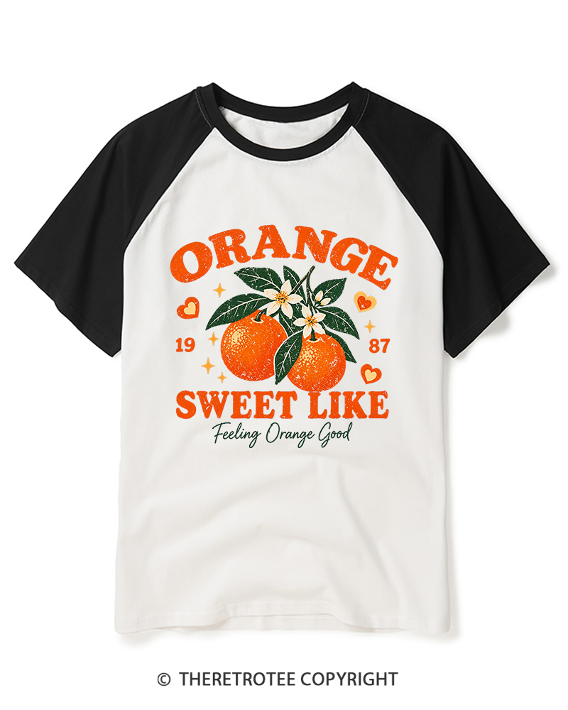 TheRetroTee 1987 Vintage Orange Graphic Raglan Baseball T-Shirt