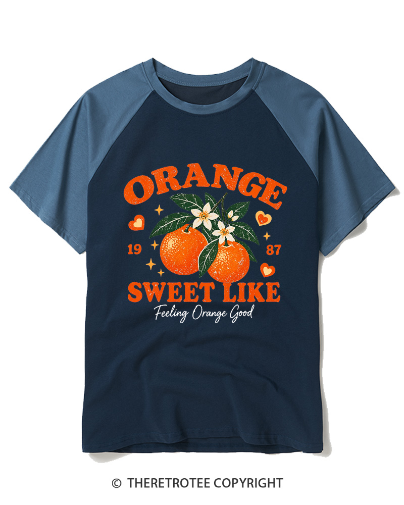 TheRetroTee 1987 Vintage Orange Graphic Raglan Baseball T-Shirt