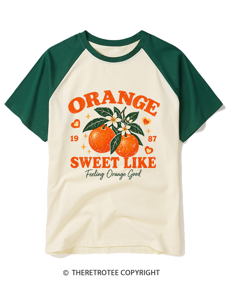 TheRetroTee 1987 Vintage Orange Graphic Raglan Baseball T-Shirt
