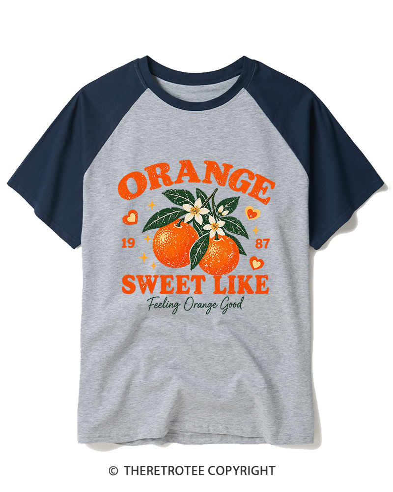 TheRetroTee 1987 Vintage Orange Graphic Raglan Baseball T-Shirt