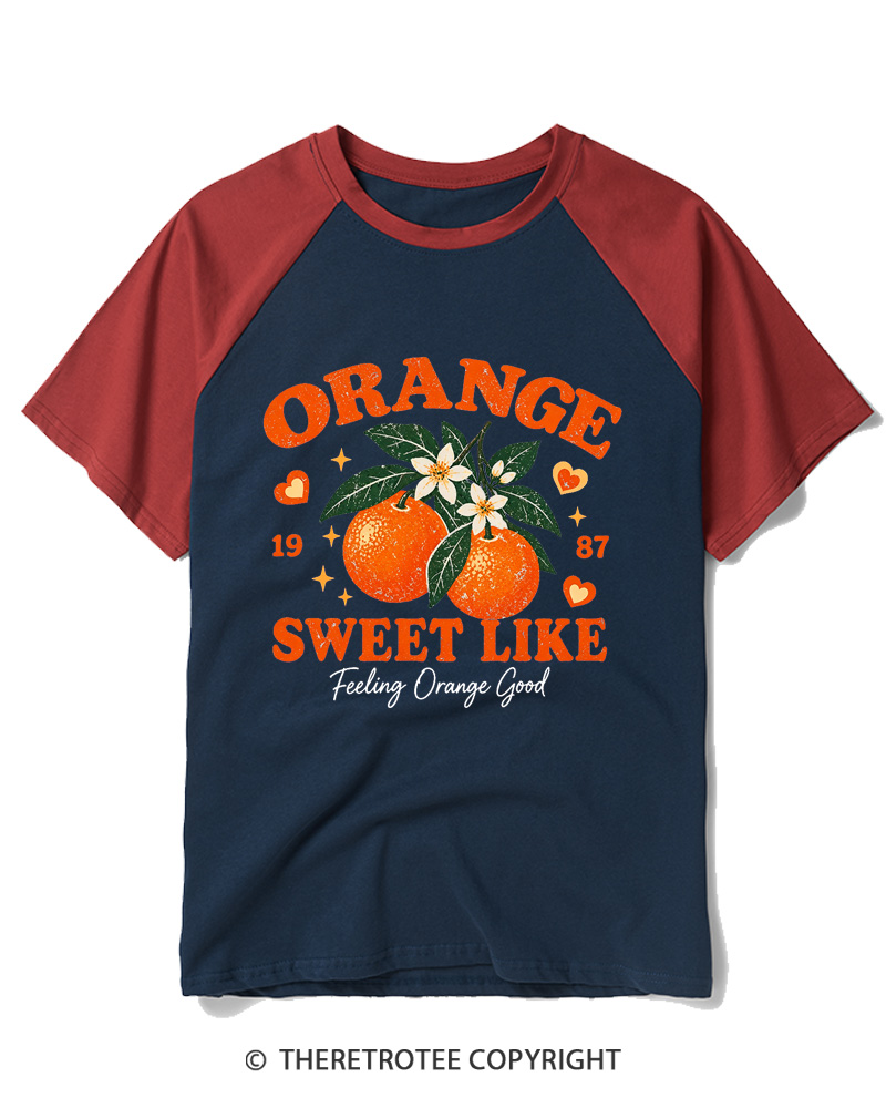 TheRetroTee 1987 Vintage Orange Graphic Raglan Baseball T-Shirt