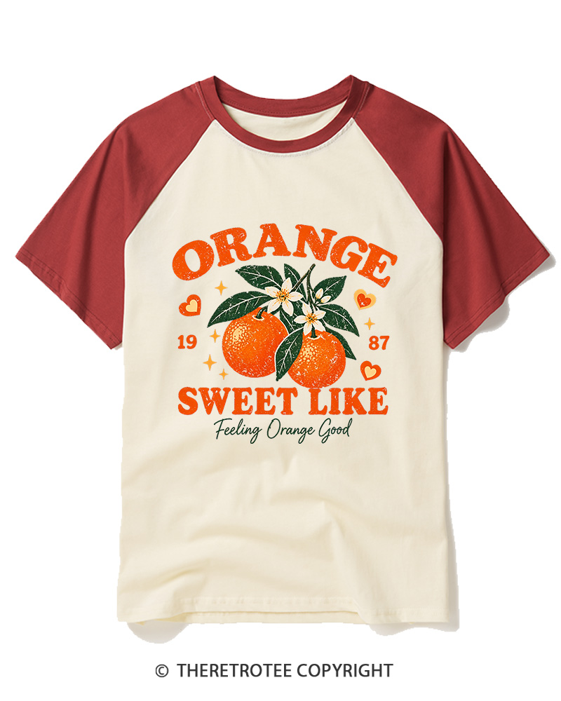 TheRetroTee 1987 Vintage Orange Graphic Raglan Baseball T-Shirt