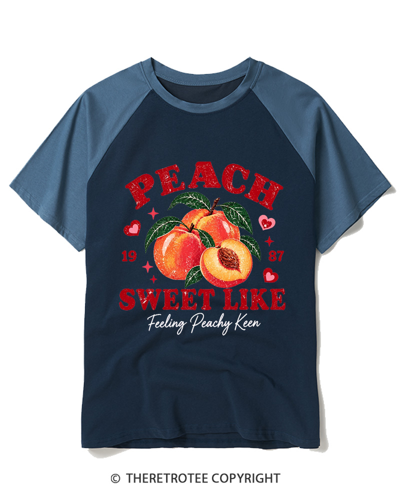 TheRetroTee 1987 Vintage Peach Graphic Raglan Baseball T-Shirt