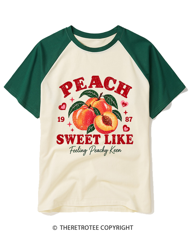 TheRetroTee 1987 Vintage Peach Graphic Raglan Baseball T-Shirt