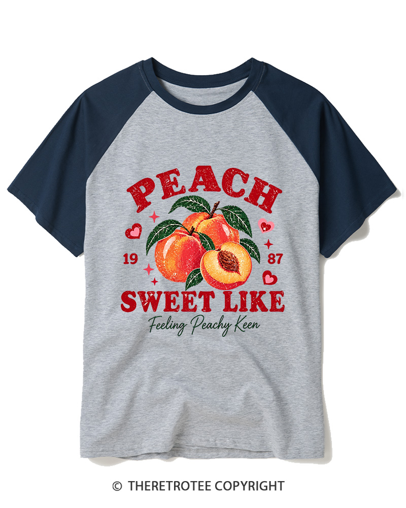 TheRetroTee 1987 Vintage Peach Graphic Raglan Baseball T-Shirt