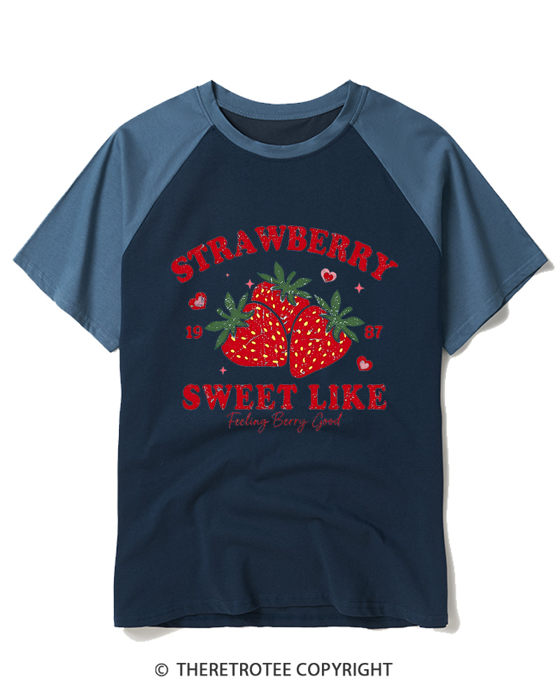 TheRetroTee 1987 Vintage Strawberry Graphic Raglan Baseball T-Shirt