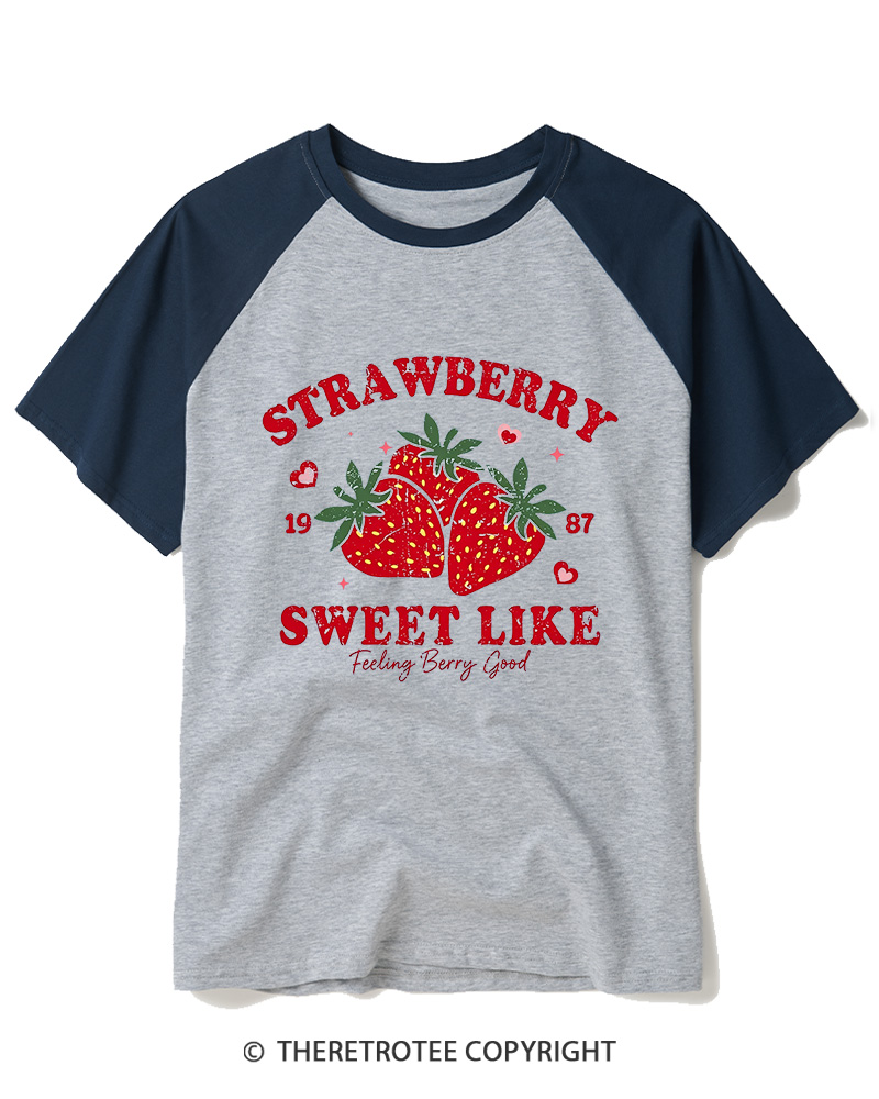 TheRetroTee 1987 Vintage Strawberry Graphic Raglan Baseball T-Shirt