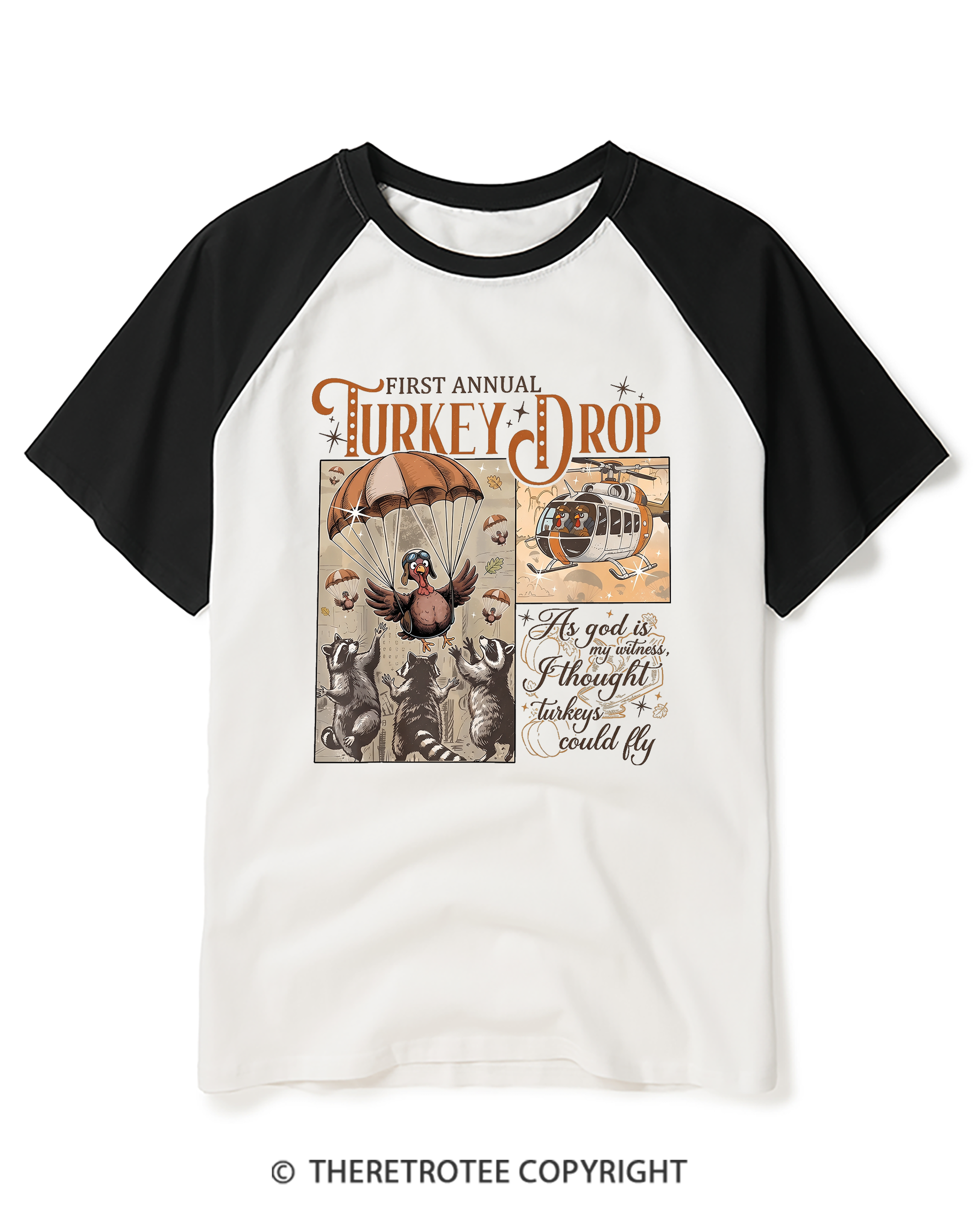 TheRetroTee Vintage First Annual Turkey Drop Raglan Baseball T-Shirt