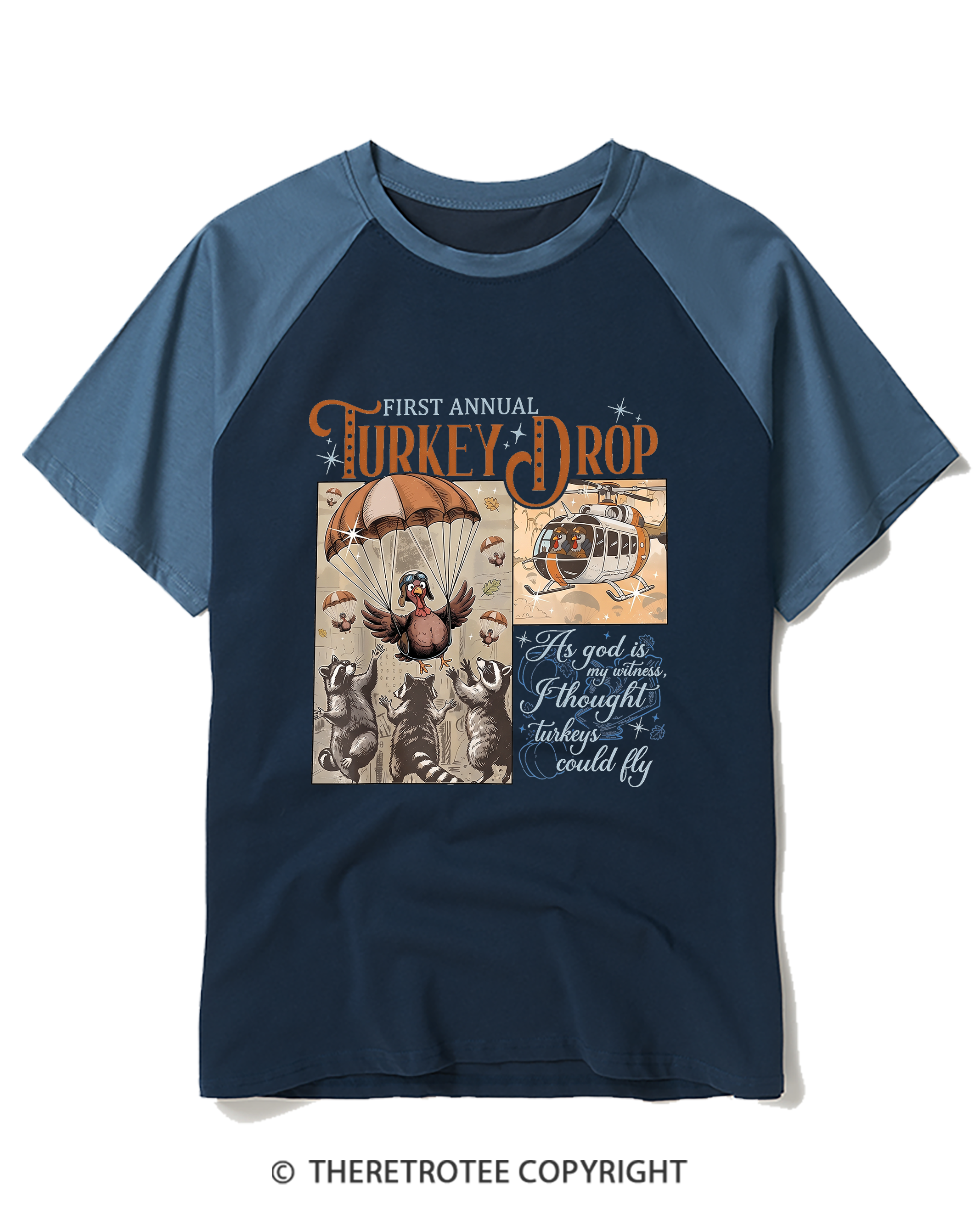 TheRetroTee Vintage First Annual Turkey Drop Raglan Baseball T-Shirt
