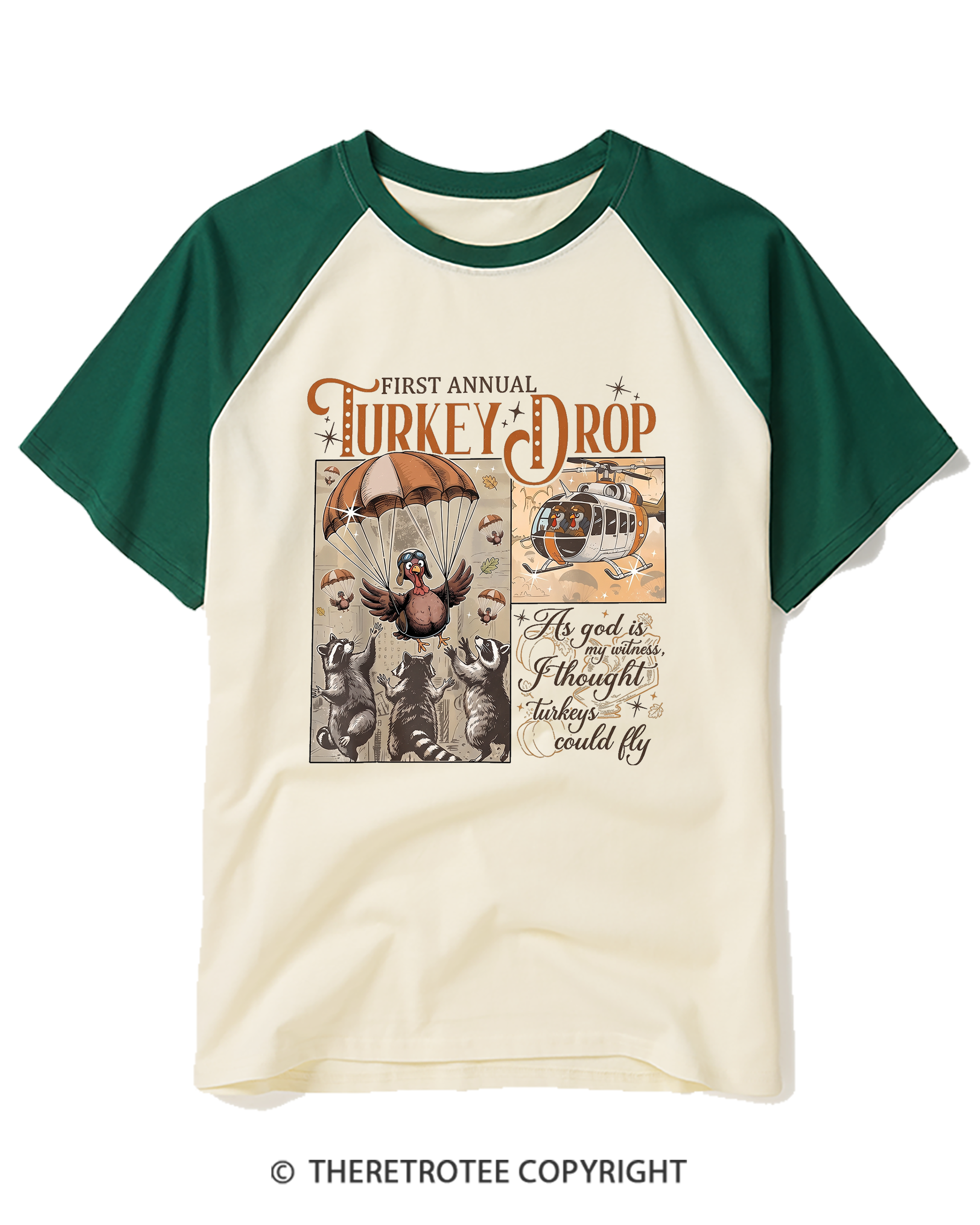 TheRetroTee Vintage First Annual Turkey Drop Raglan Baseball T-Shirt