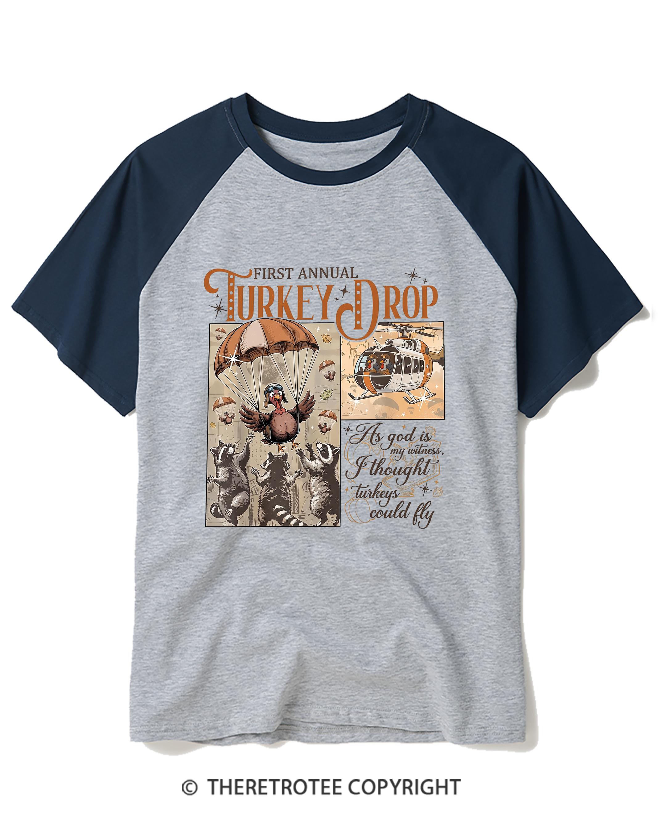 TheRetroTee Vintage First Annual Turkey Drop Raglan Baseball T-Shirt