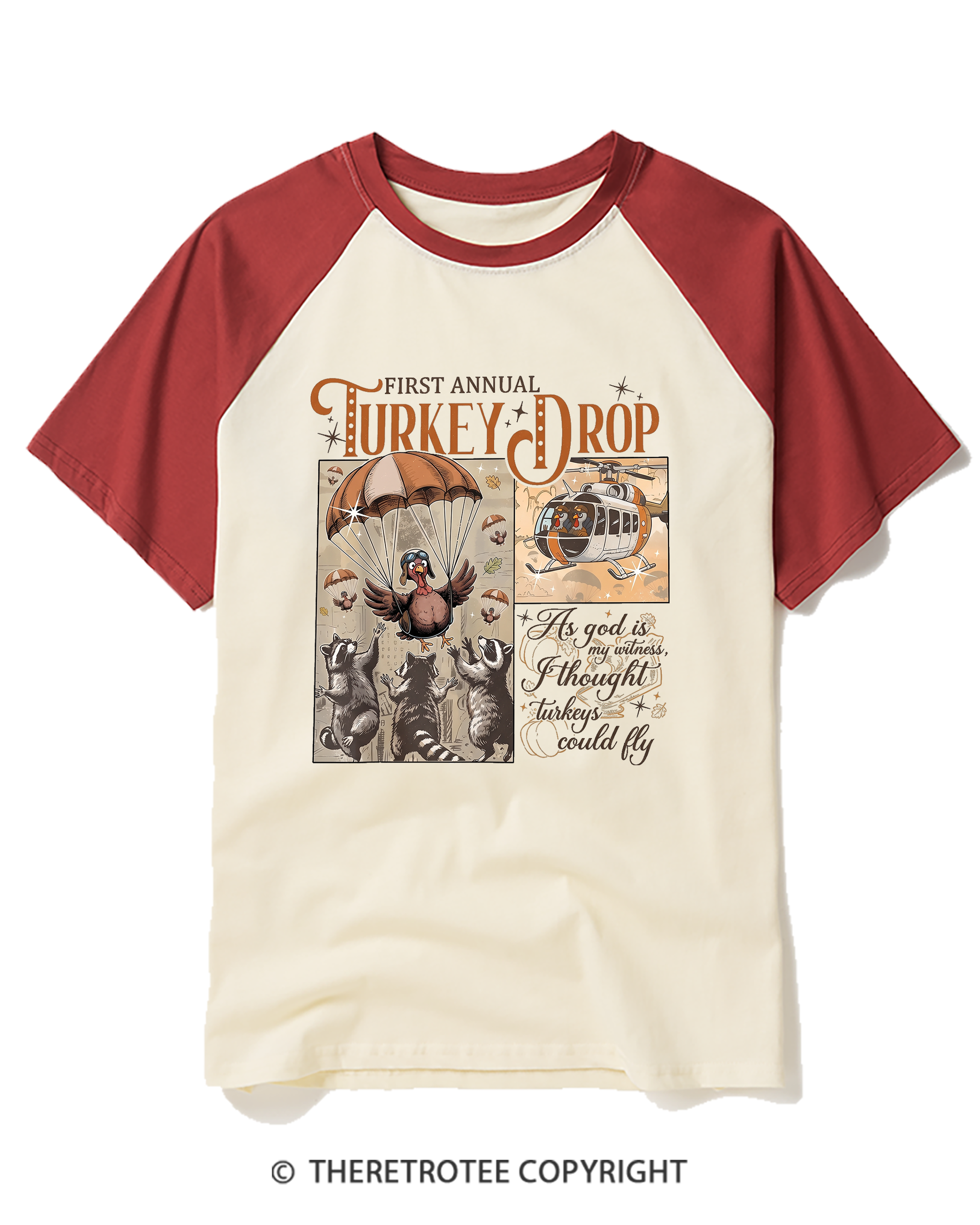 TheRetroTee Vintage First Annual Turkey Drop Raglan Baseball T-Shirt