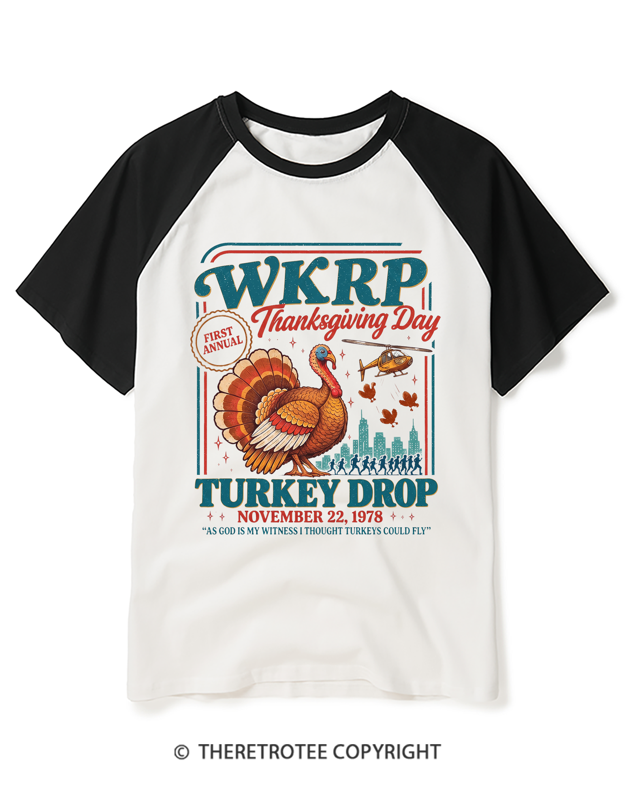 TheRetroTee Vintage 1978 First Annual Turkey Drop Thanksgiving Raglan Baseball T-Shirt