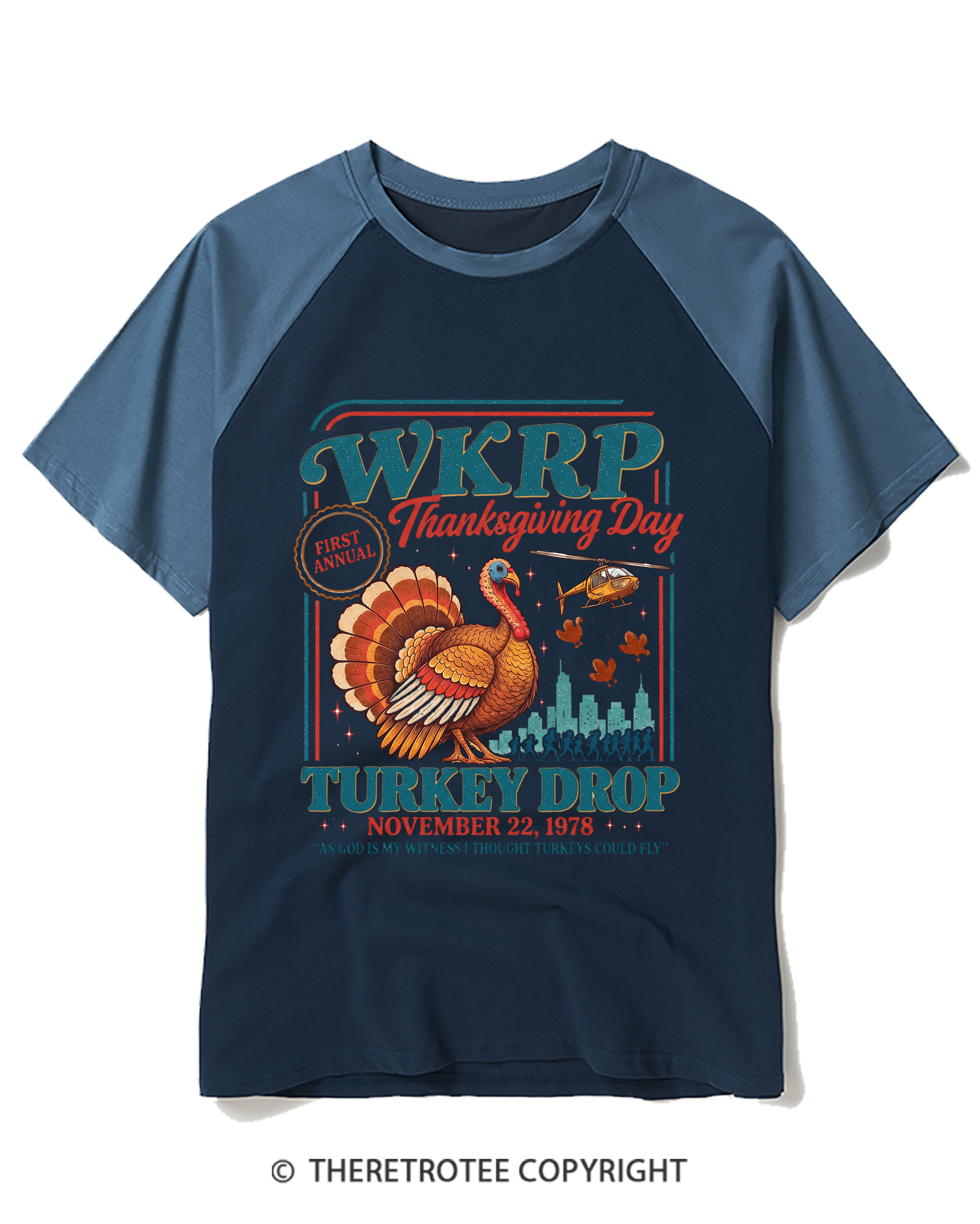 TheRetroTee Vintage 1978 First Annual Turkey Drop Thanksgiving Raglan Baseball T-Shirt