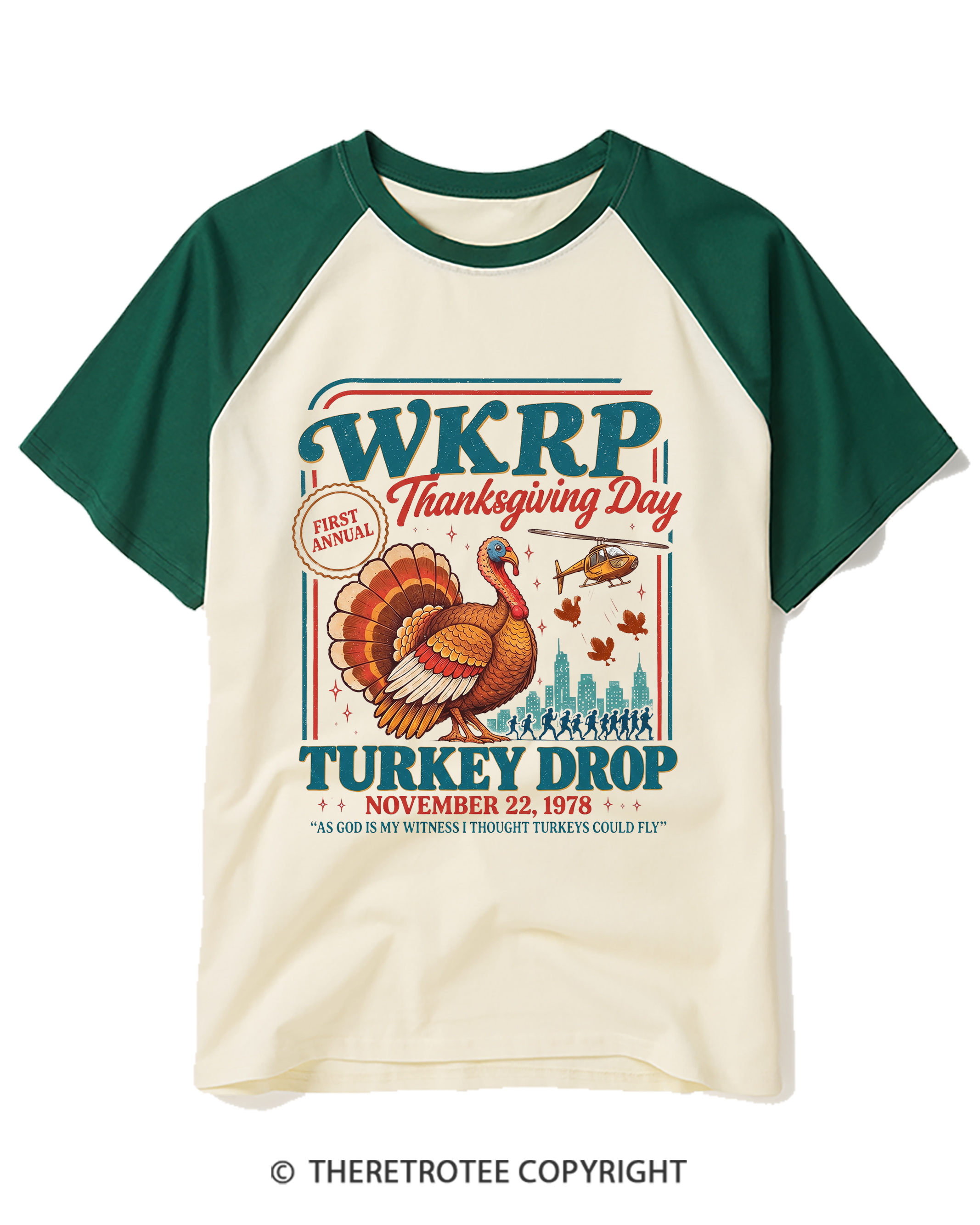 TheRetroTee Vintage 1978 First Annual Turkey Drop Thanksgiving Raglan Baseball T-Shirt