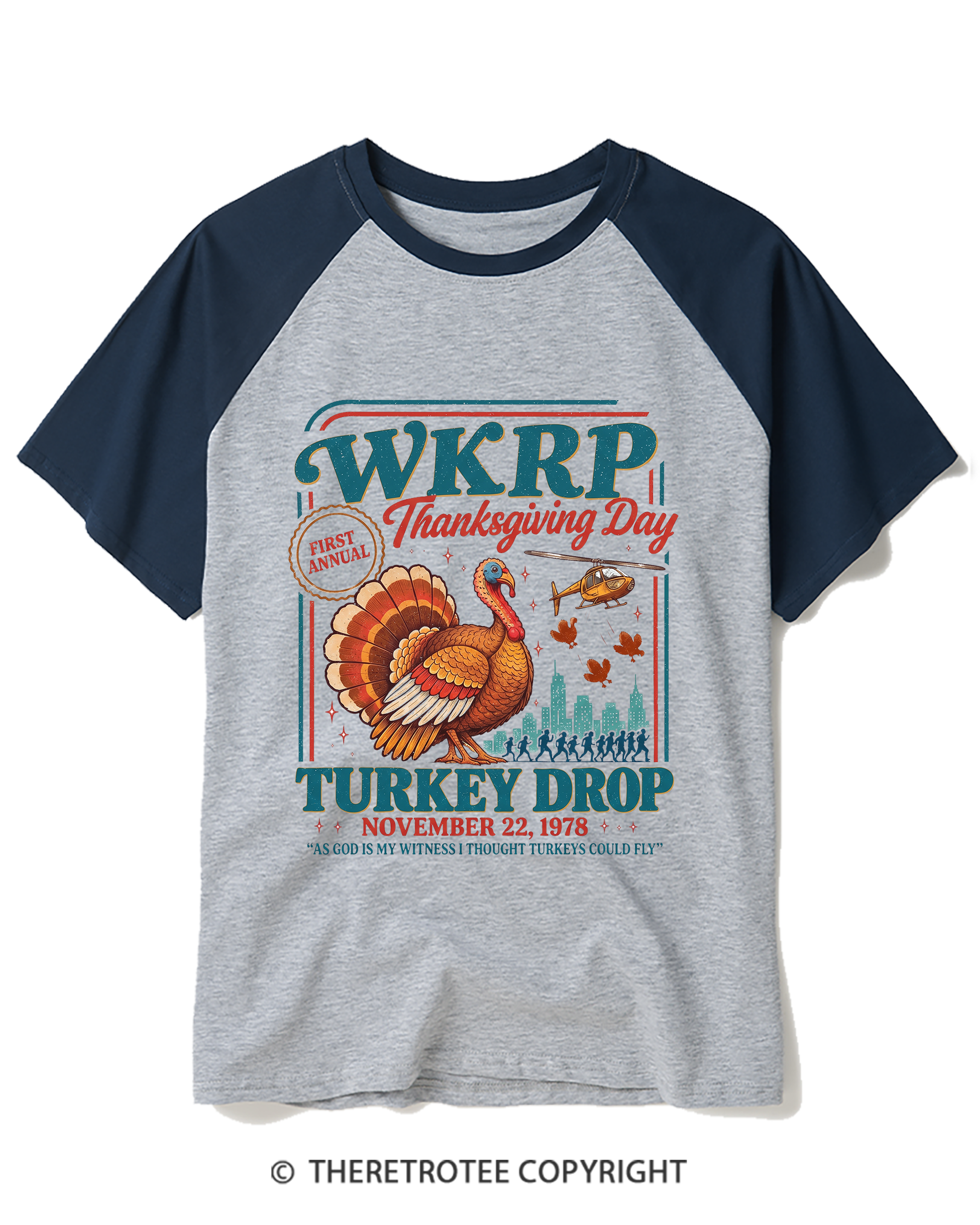 TheRetroTee Vintage 1978 First Annual Turkey Drop Thanksgiving Raglan Baseball T-Shirt