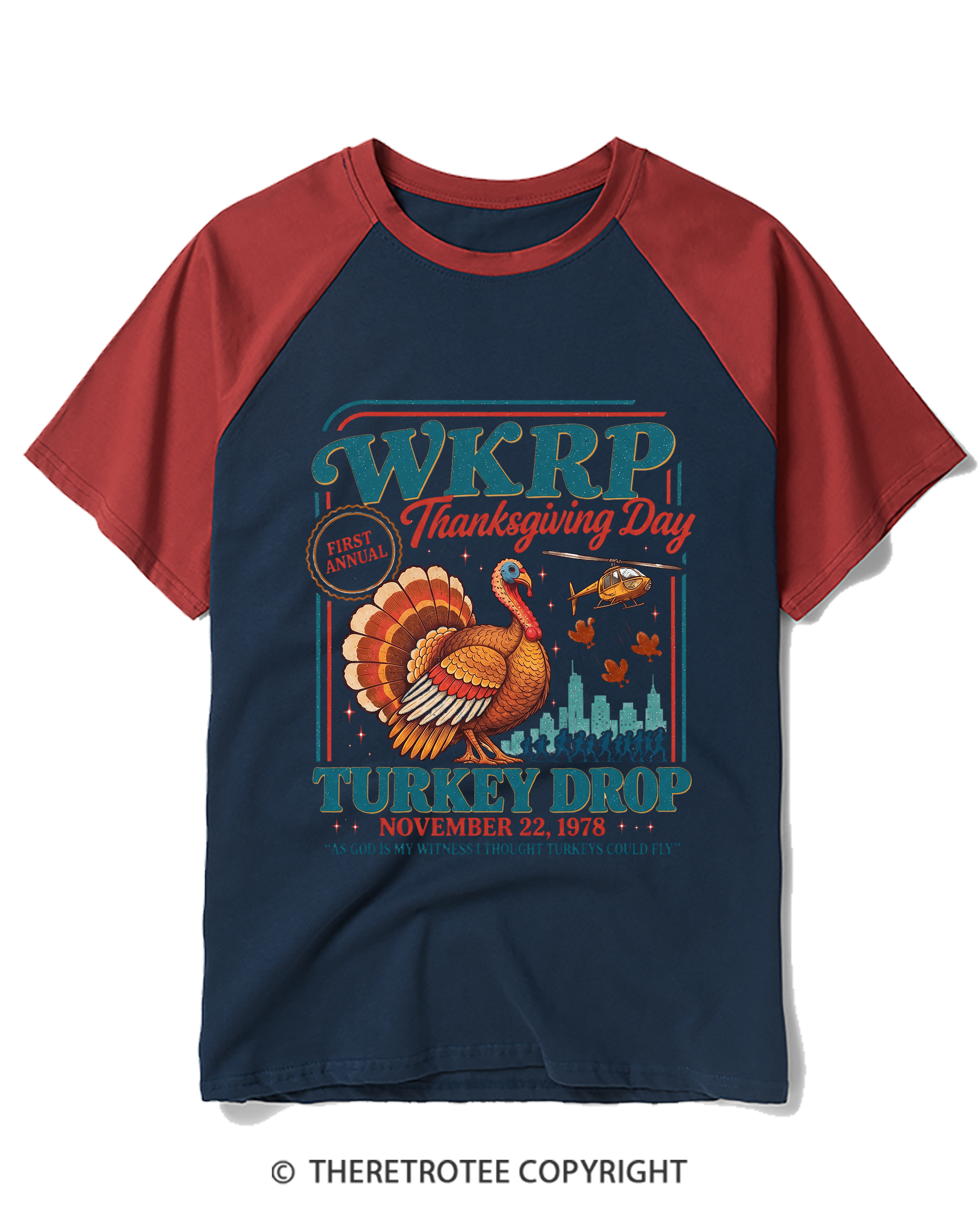 TheRetroTee Vintage 1978 First Annual Turkey Drop Thanksgiving Raglan Baseball T-Shirt