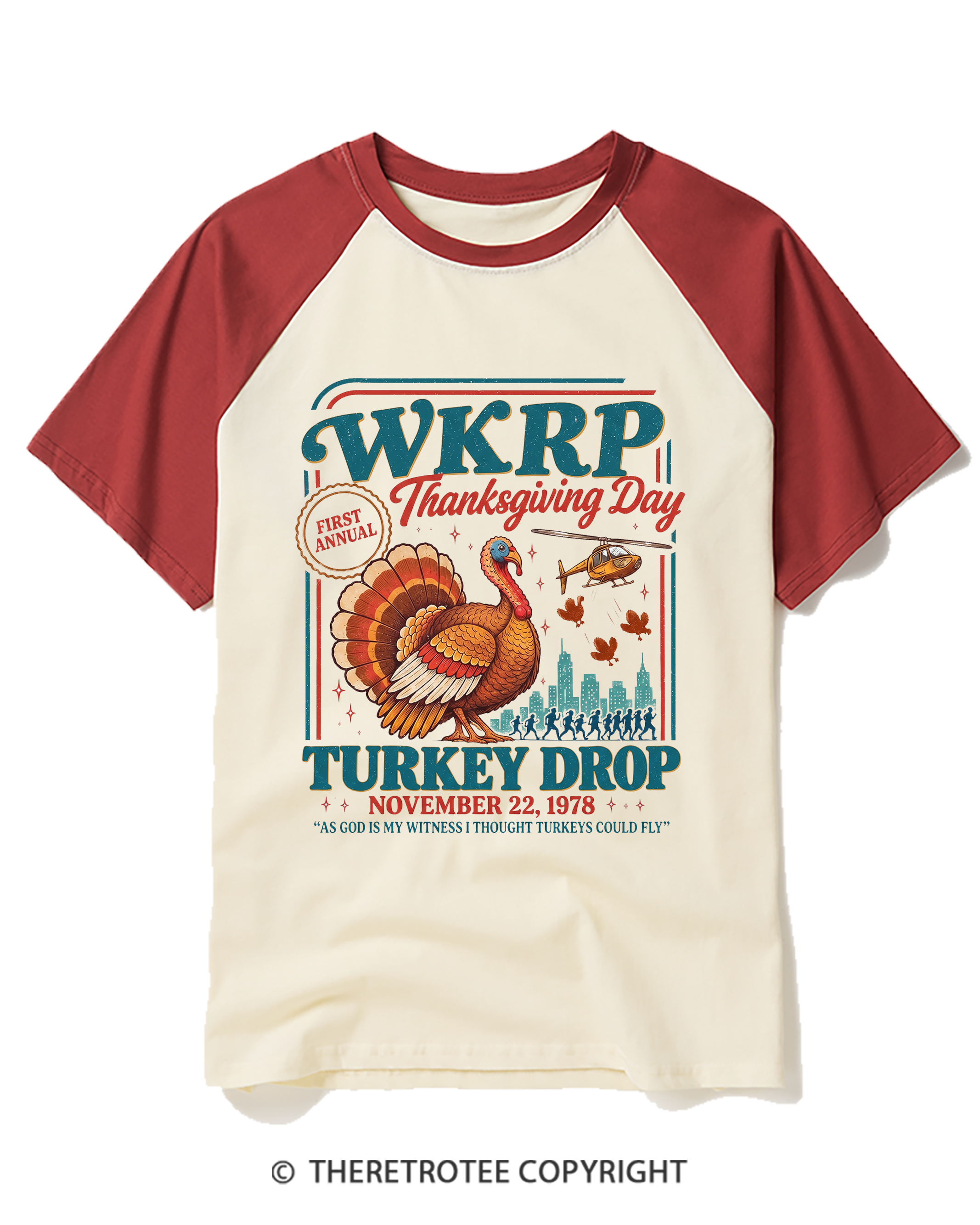 TheRetroTee Vintage 1978 First Annual Turkey Drop Thanksgiving Raglan Baseball T-Shirt
