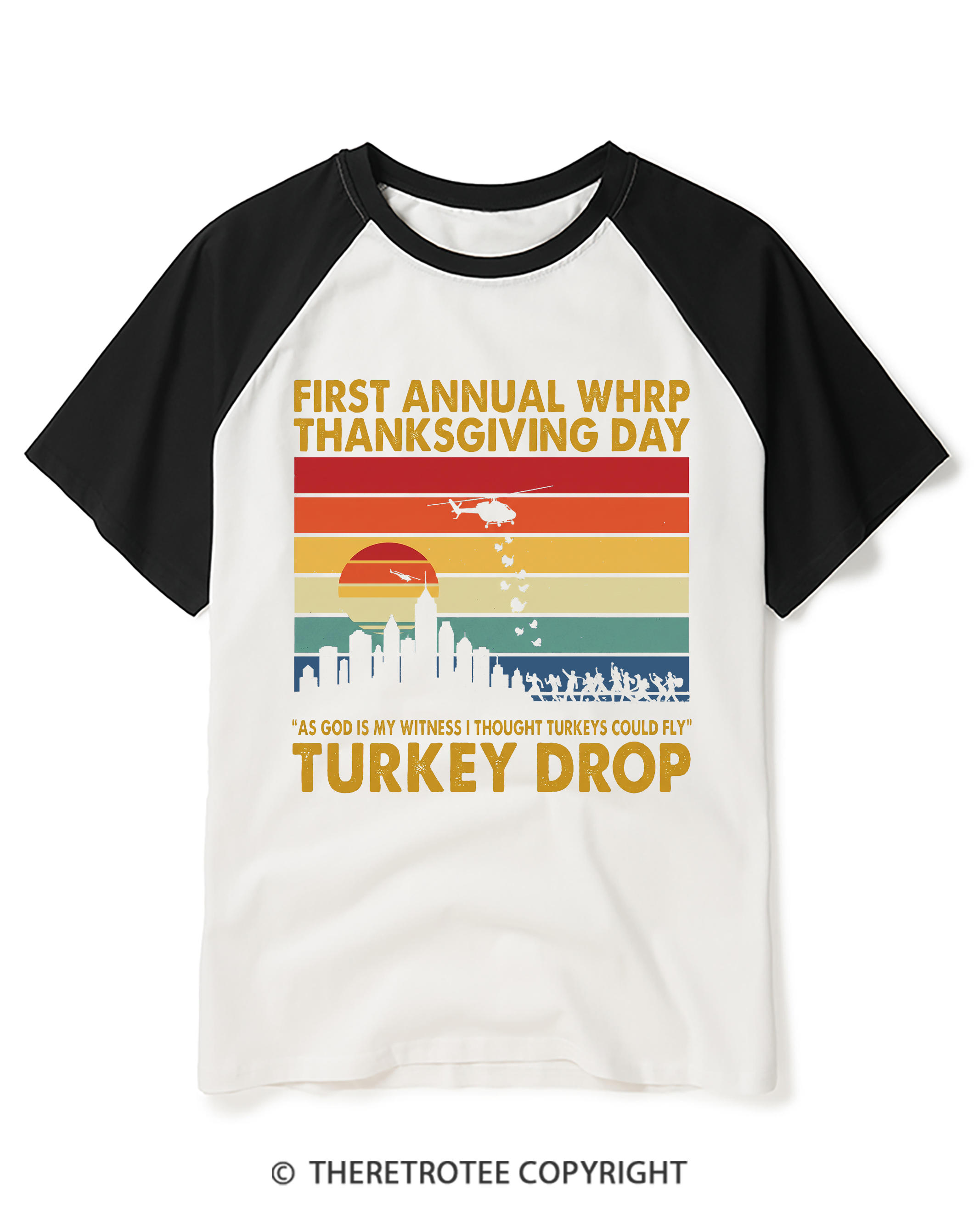 TheRetroTee Vintage 1978 Flying Turkeys Thanksgiving Broadcast Raglan Baseball T-Shirt