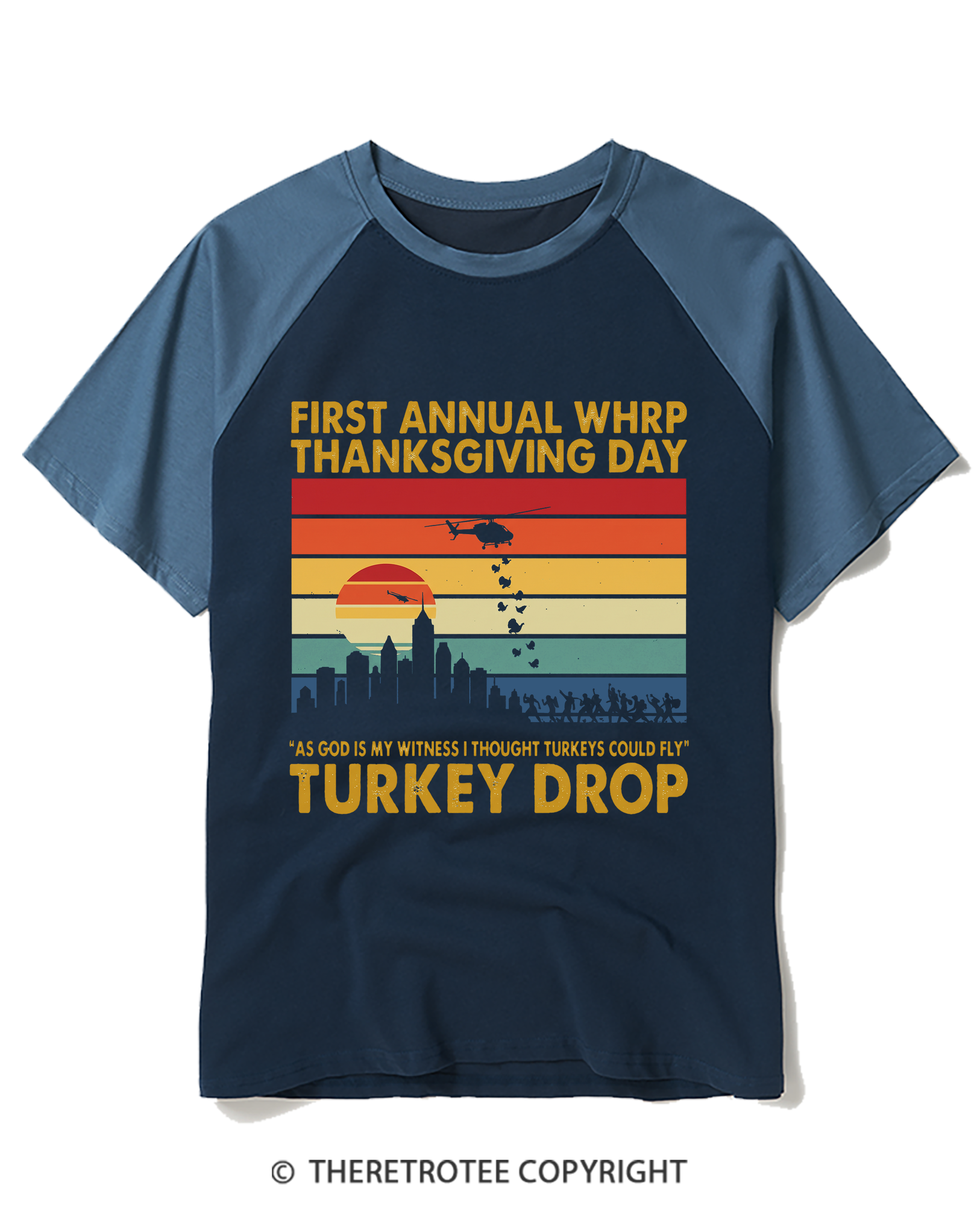 TheRetroTee Vintage 1978 Flying Turkeys Thanksgiving Broadcast Raglan Baseball T-Shirt