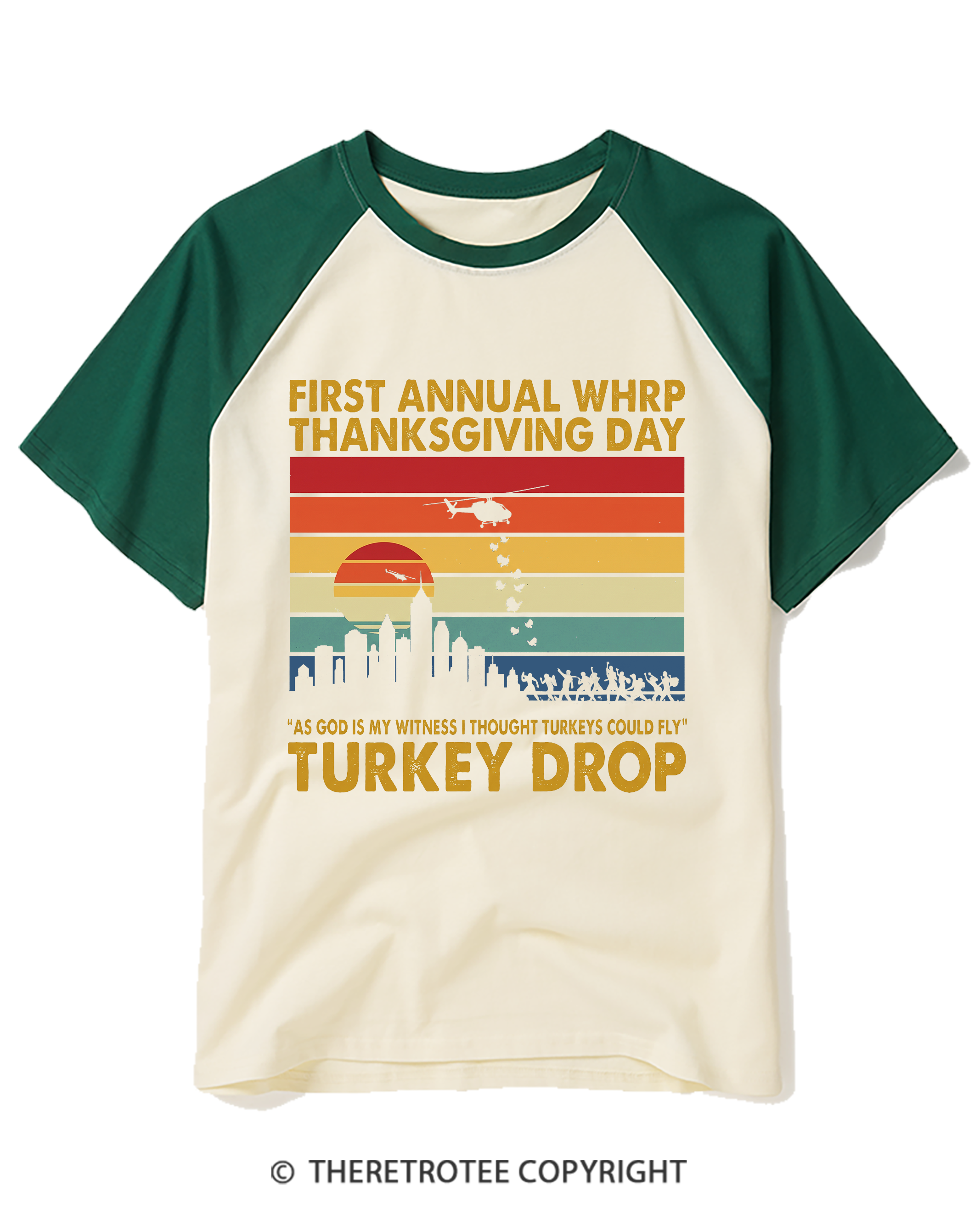 TheRetroTee Vintage 1978 Flying Turkeys Thanksgiving Broadcast Raglan Baseball T-Shirt