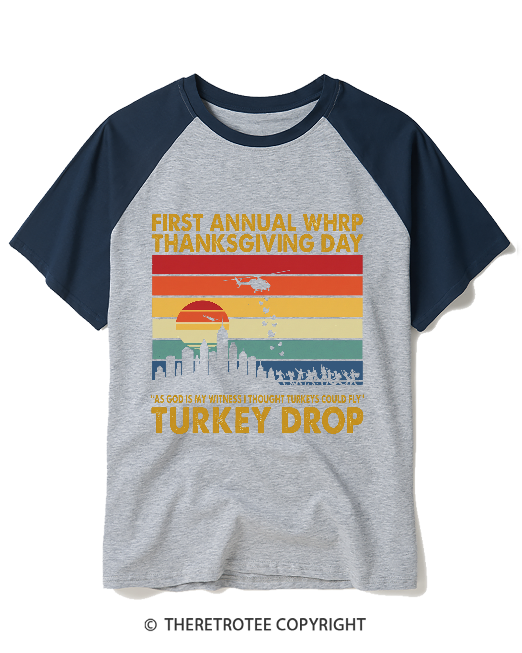 TheRetroTee Vintage 1978 Flying Turkeys Thanksgiving Broadcast Raglan Baseball T-Shirt
