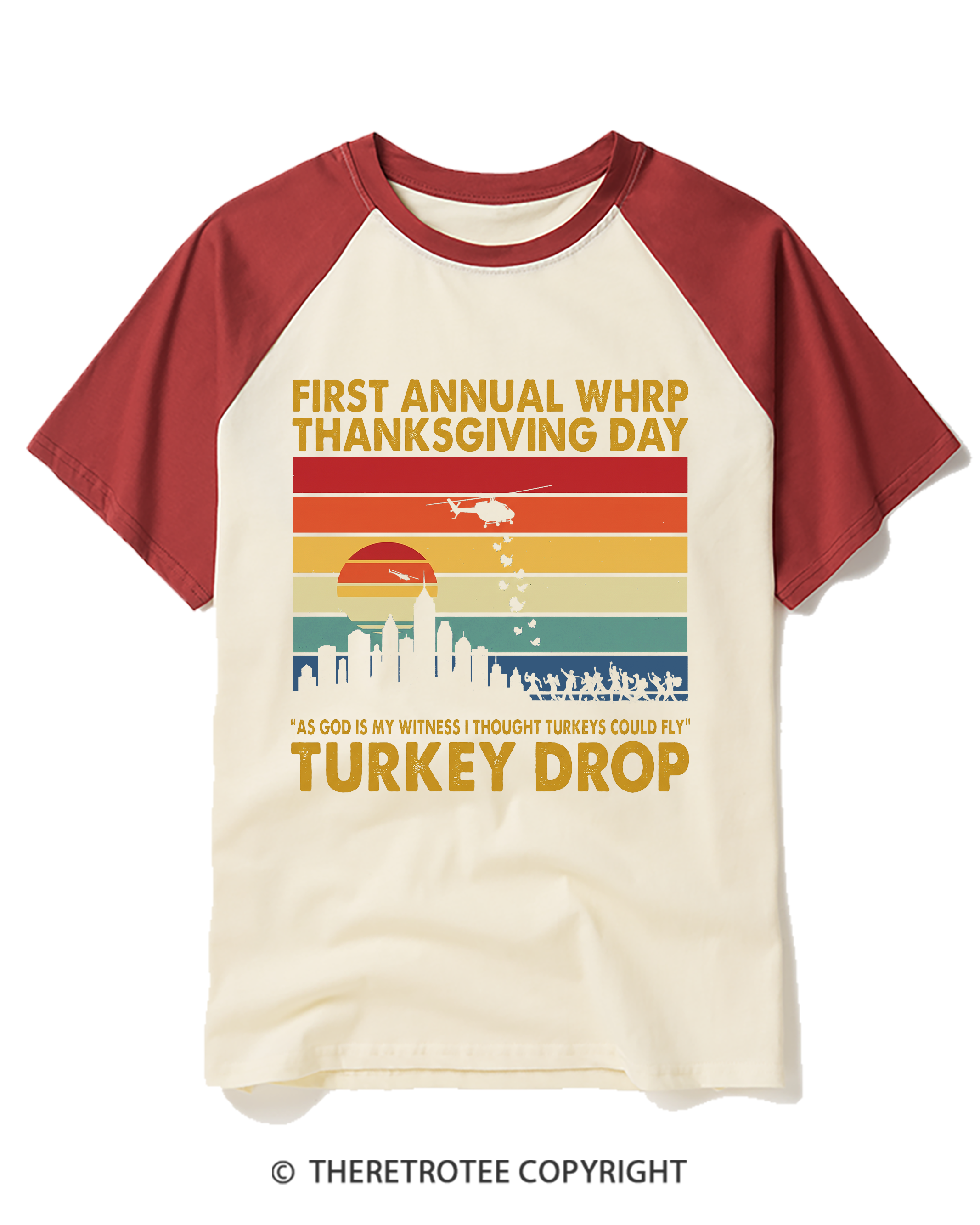 TheRetroTee Vintage 1978 Flying Turkeys Thanksgiving Broadcast Raglan Baseball T-Shirt