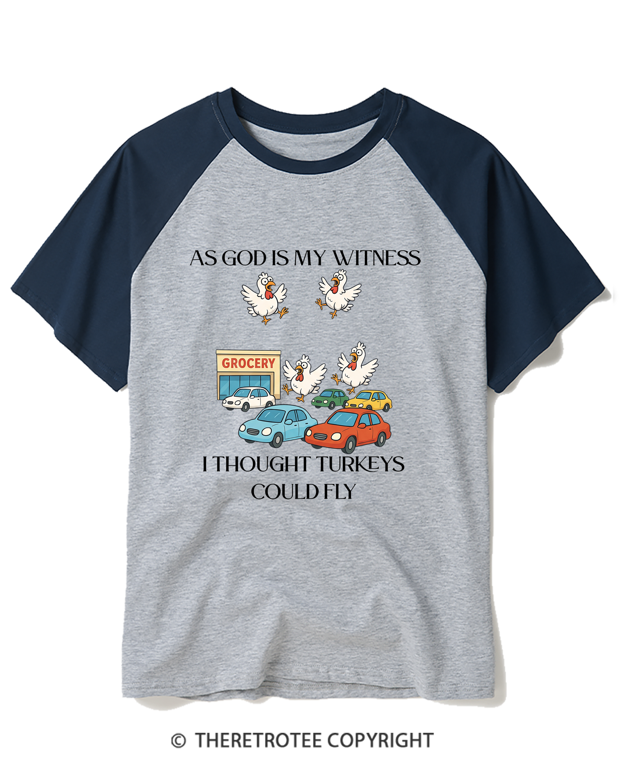 TheRetroTee Vintage As God Is My Witness Flying Turkeys Raglan Baseball T-Shirt