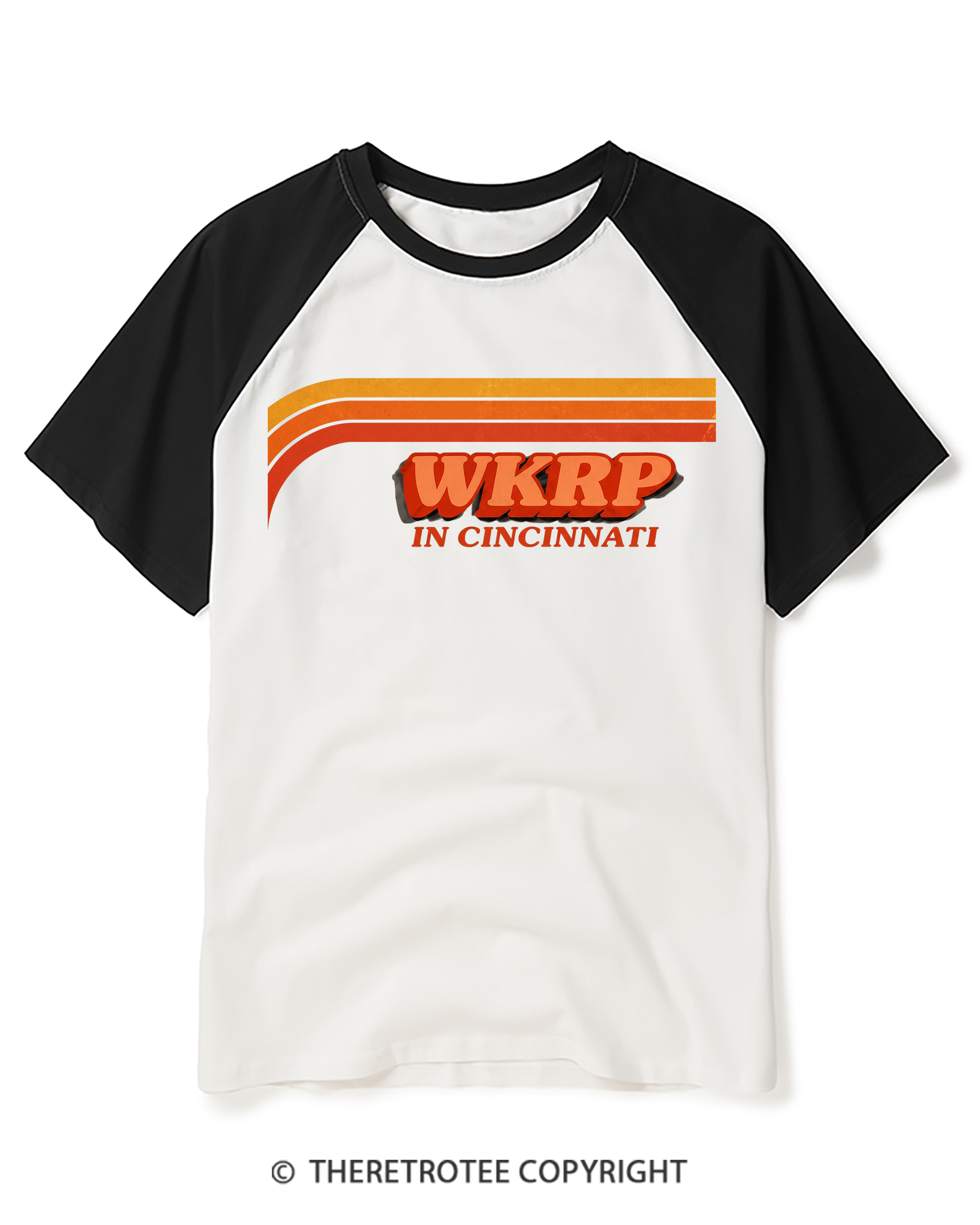 TheRetroTee Vintage WKRP in Cincinnati Raglan Baseball T-Shirt