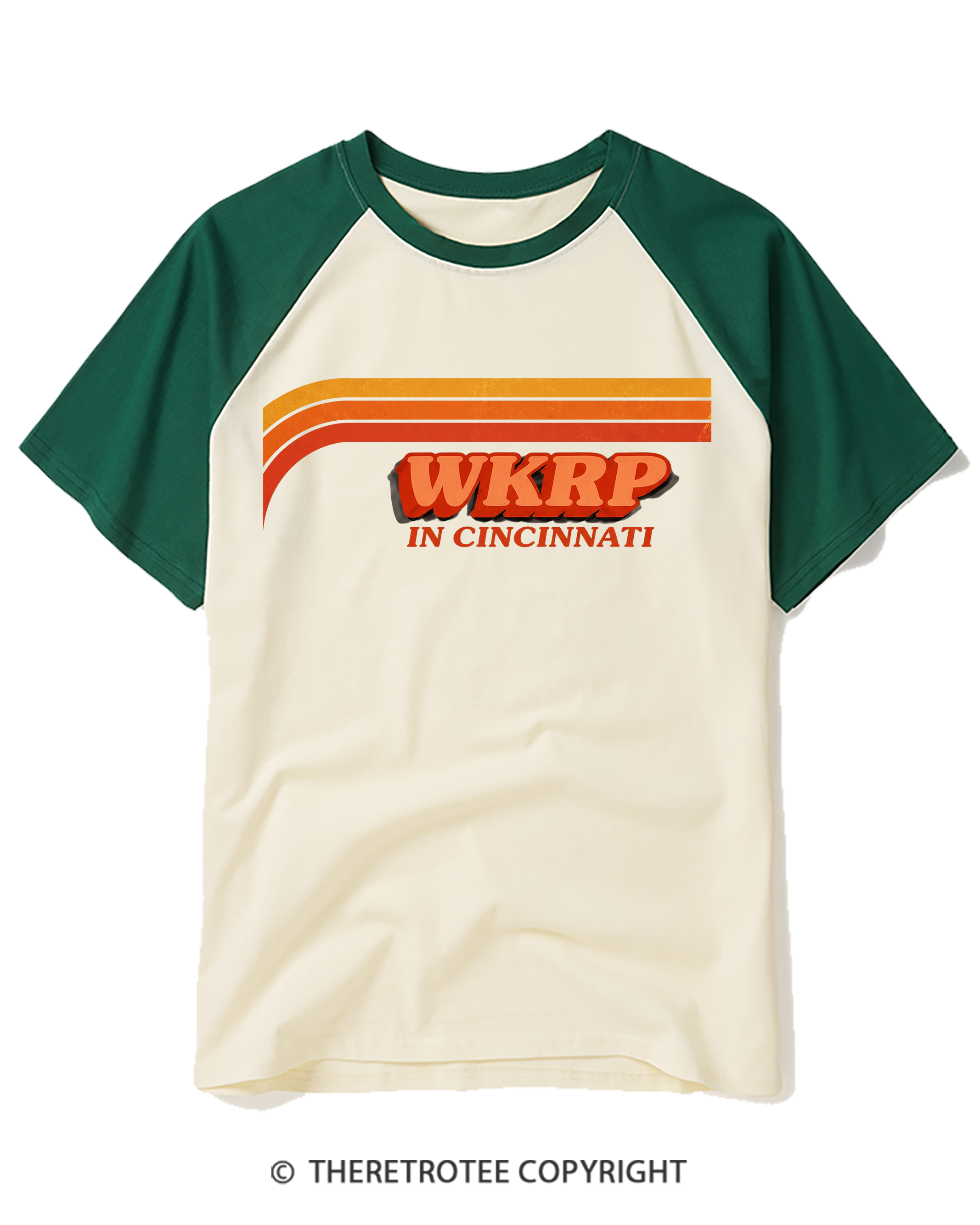 TheRetroTee Vintage WKRP in Cincinnati Raglan Baseball T-Shirt