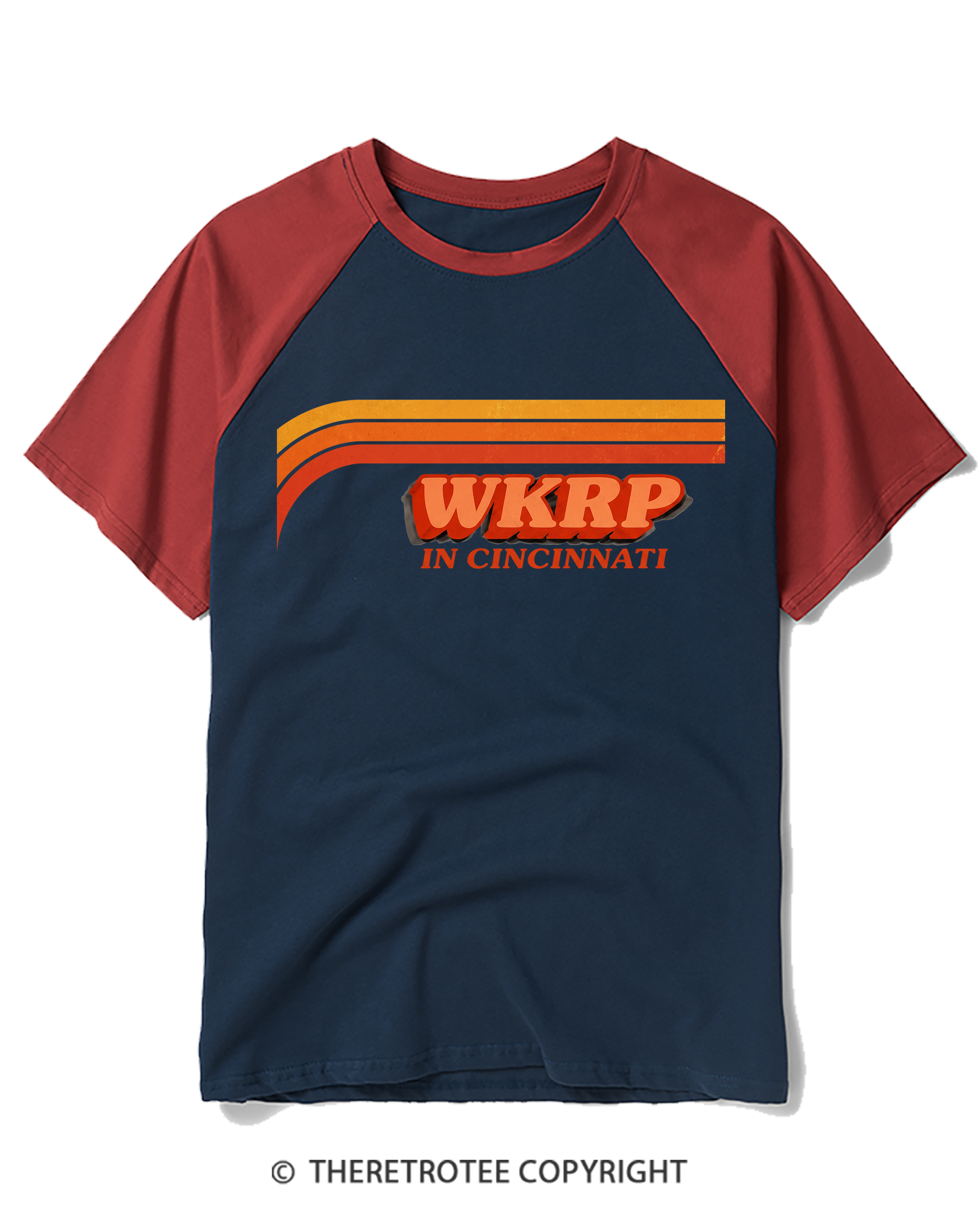 TheRetroTee Vintage WKRP in Cincinnati Raglan Baseball T-Shirt
