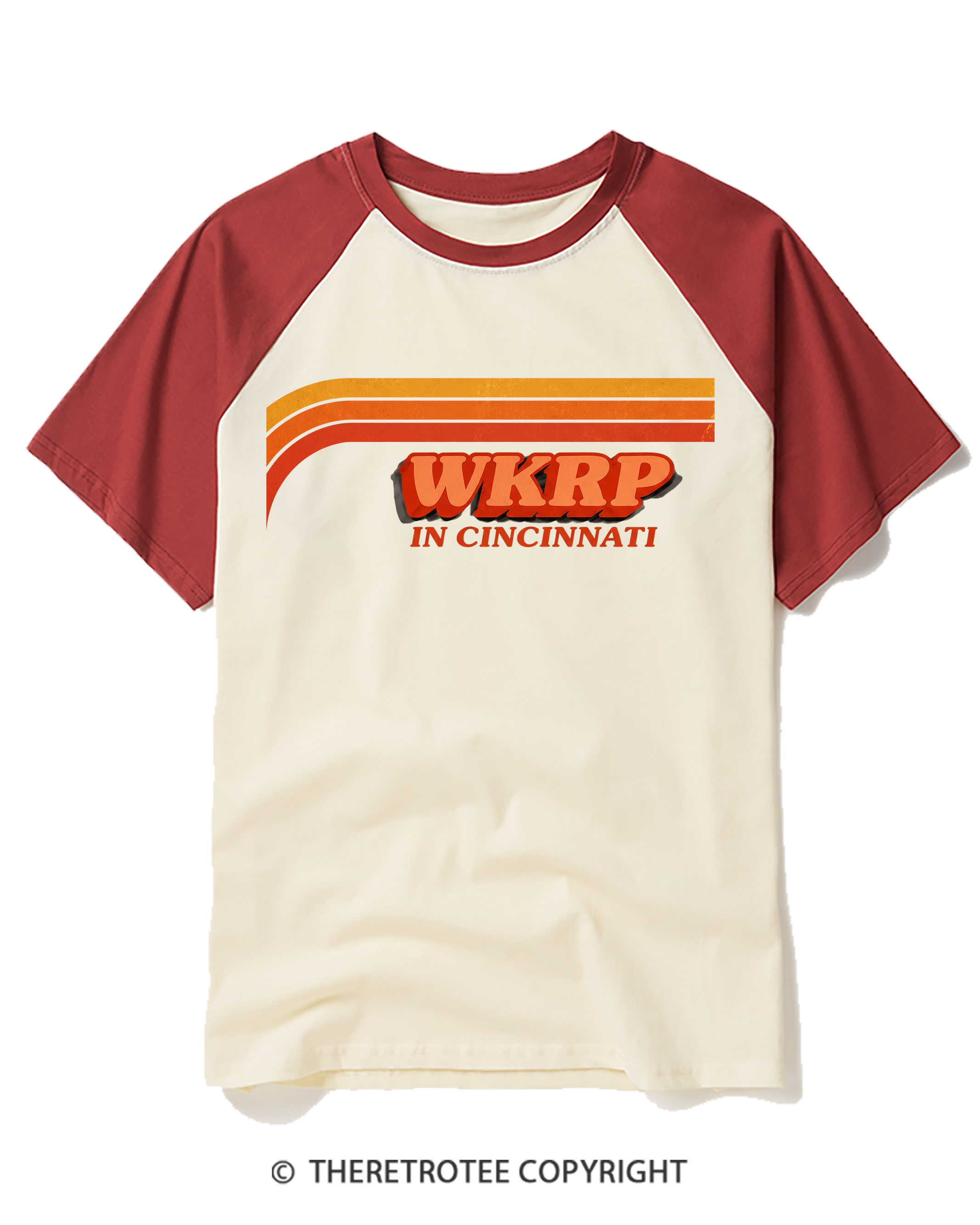 TheRetroTee Vintage WKRP in Cincinnati Raglan Baseball T-Shirt
