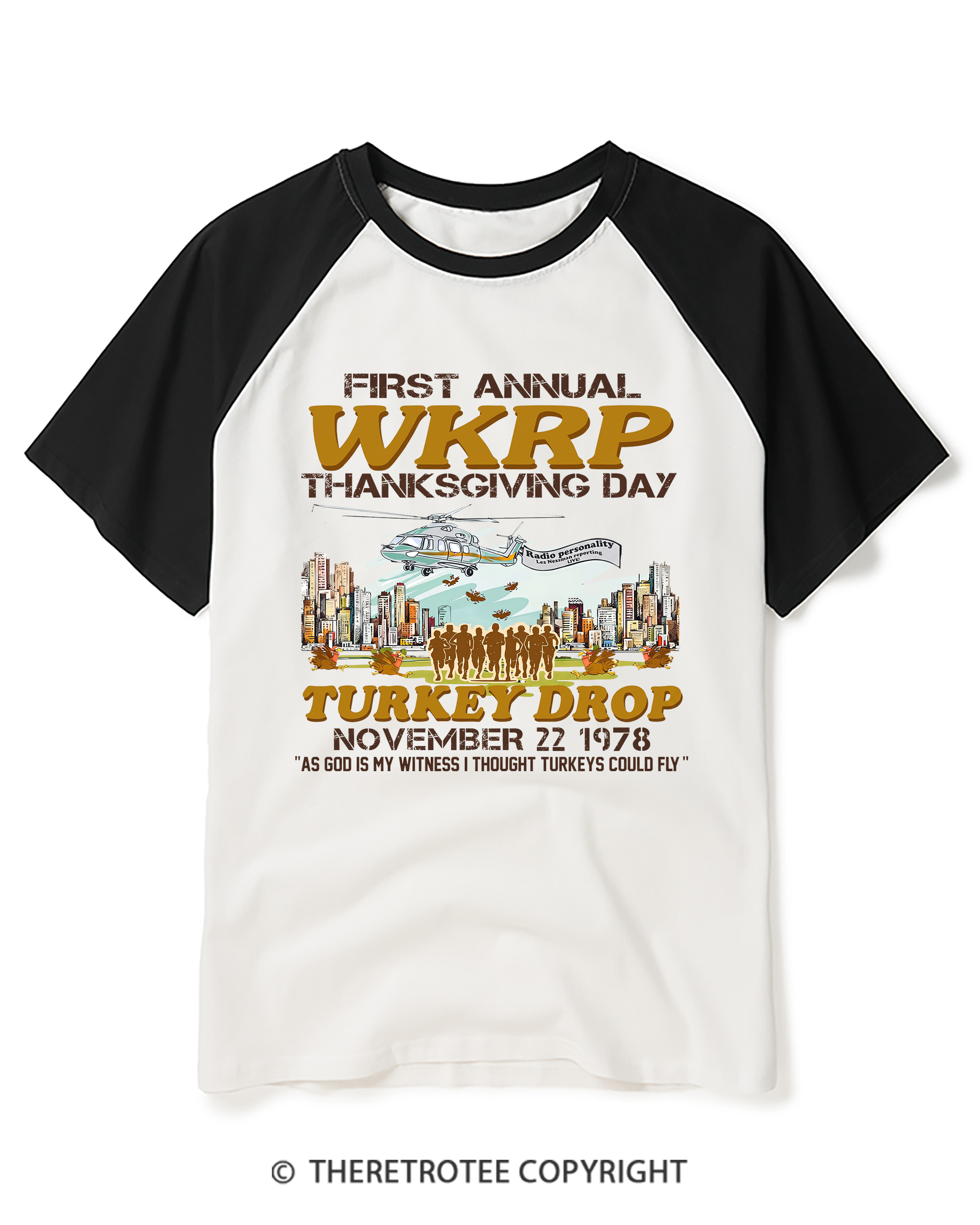 TheRetroTee Vintage 1978 Cincinnati Turkey Drop Thanksgiving Raglan Baseball T-Shirt