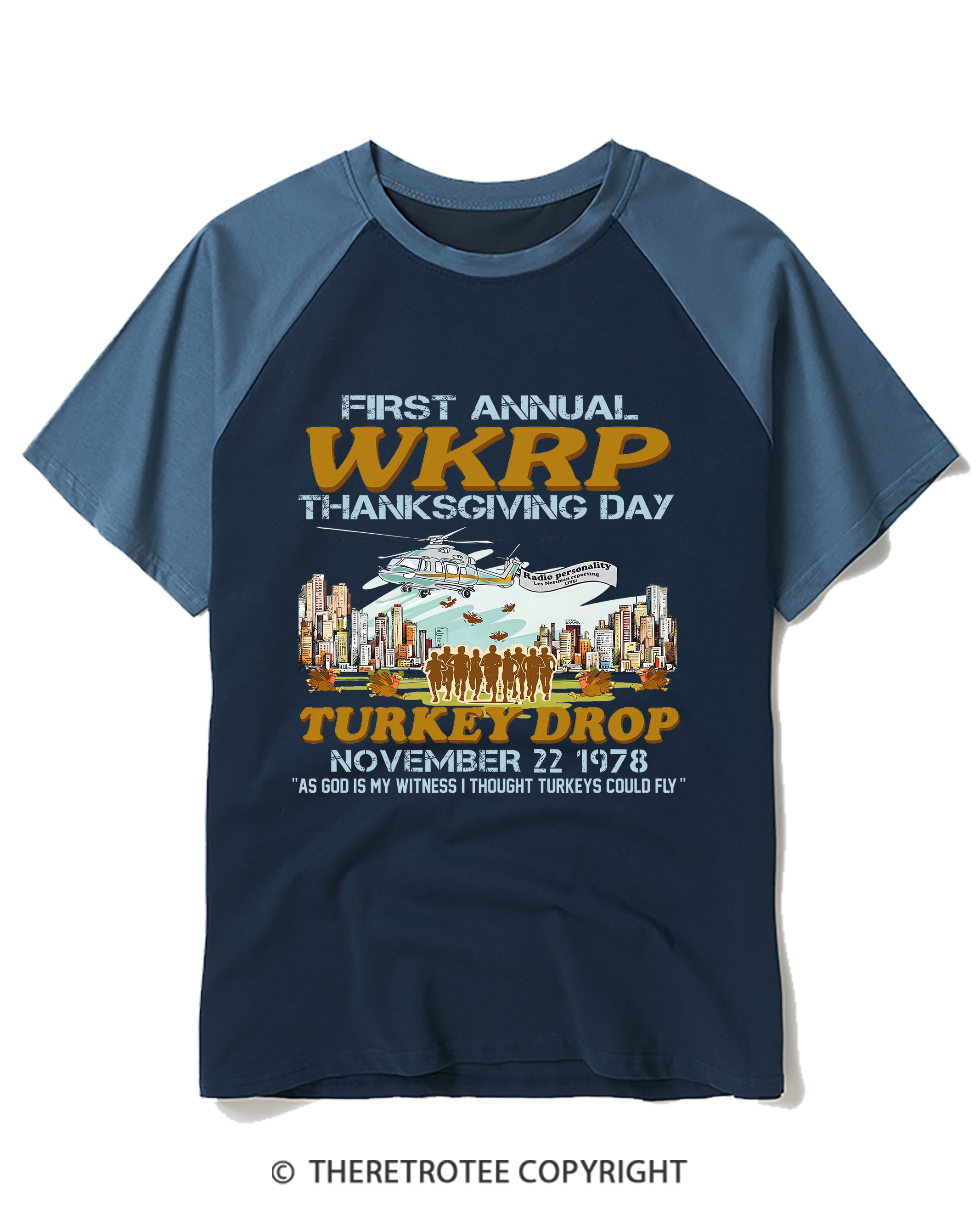 TheRetroTee Vintage 1978 Cincinnati Turkey Drop Thanksgiving Raglan Baseball T-Shirt