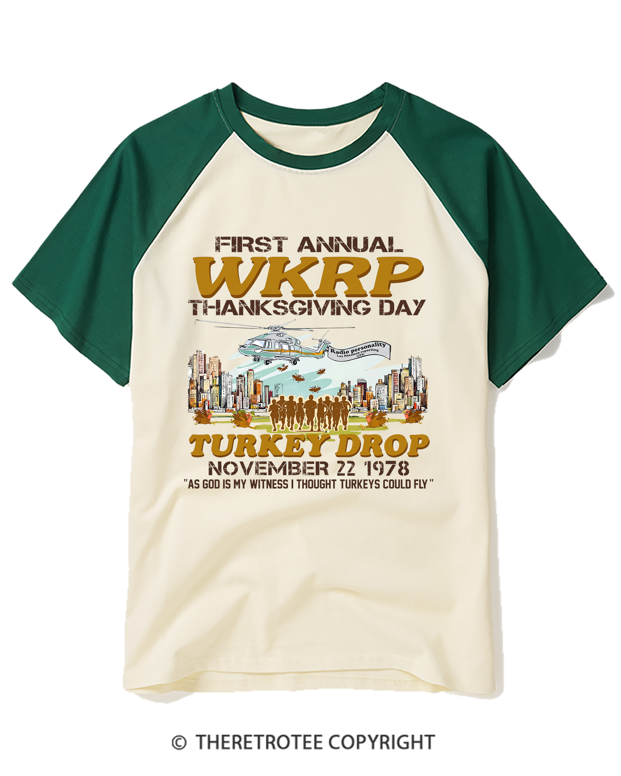 TheRetroTee Vintage 1978 Cincinnati Turkey Drop Thanksgiving Raglan Baseball T-Shirt